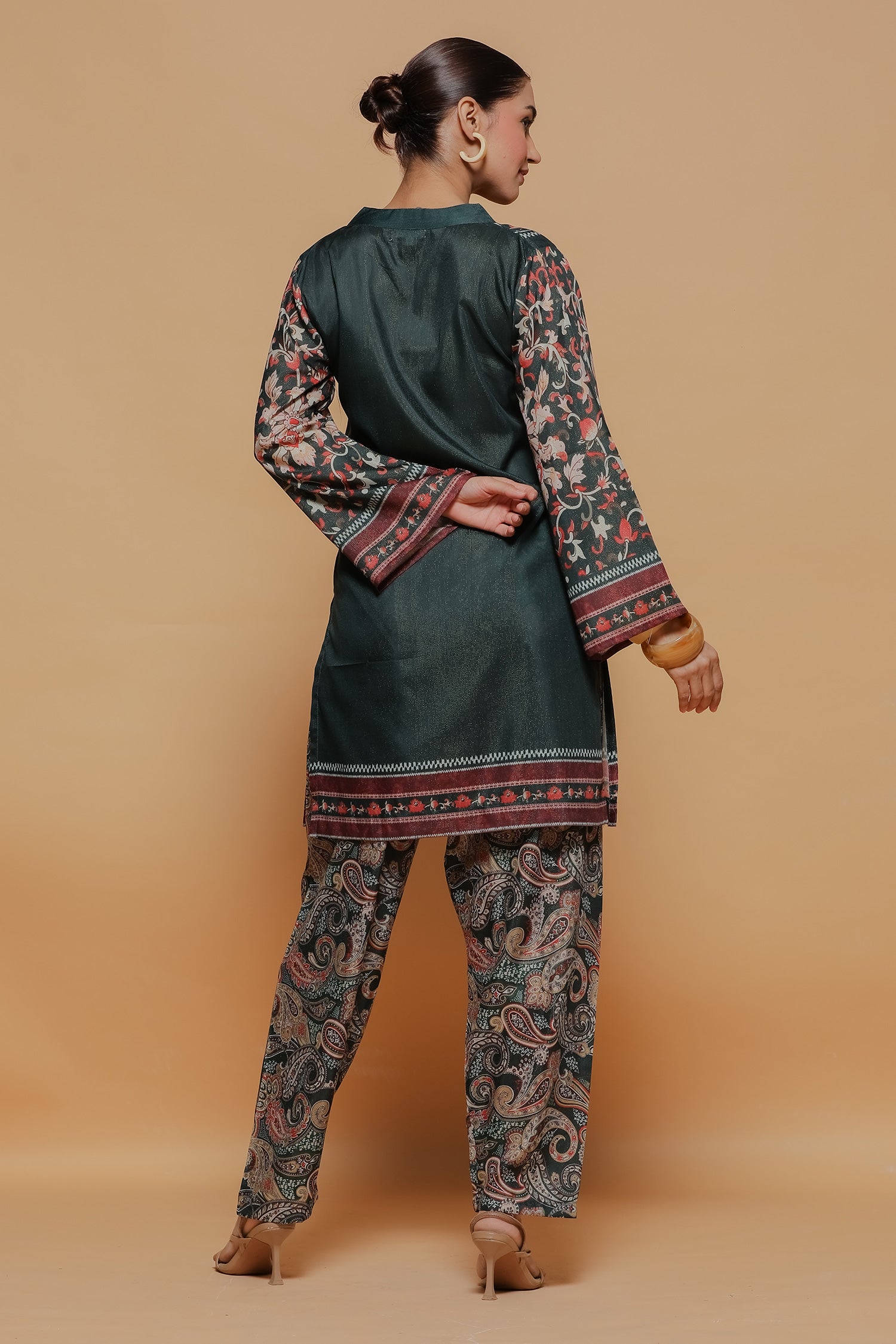 Emerald Green Printed Shimmer Lawn Cotton Kurta Set with Straight Pants