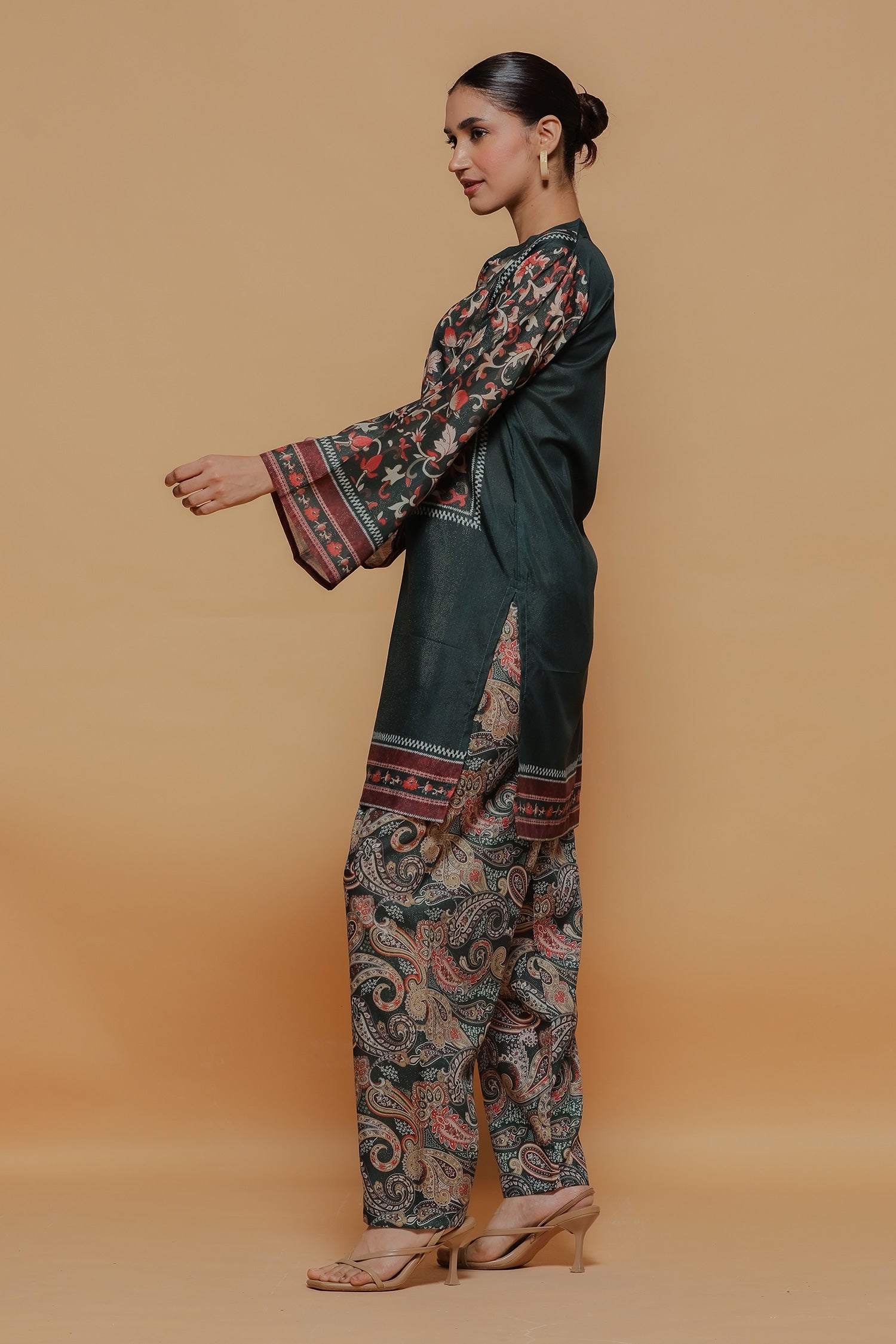 Emerald Green Printed Shimmer Lawn Cotton Kurta Set with Straight Pants