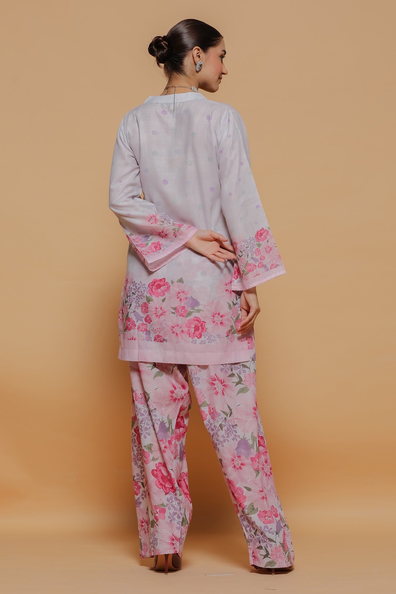Blush Pink Printed Lawn Cotton Kurta Set with Farsi Pants