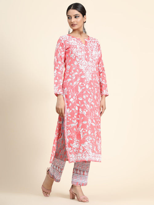 Premium Hand Embroidery Chikankari CO-ORD set for Women in Printed Cotton - House Of Kari (Chikankari Clothing)