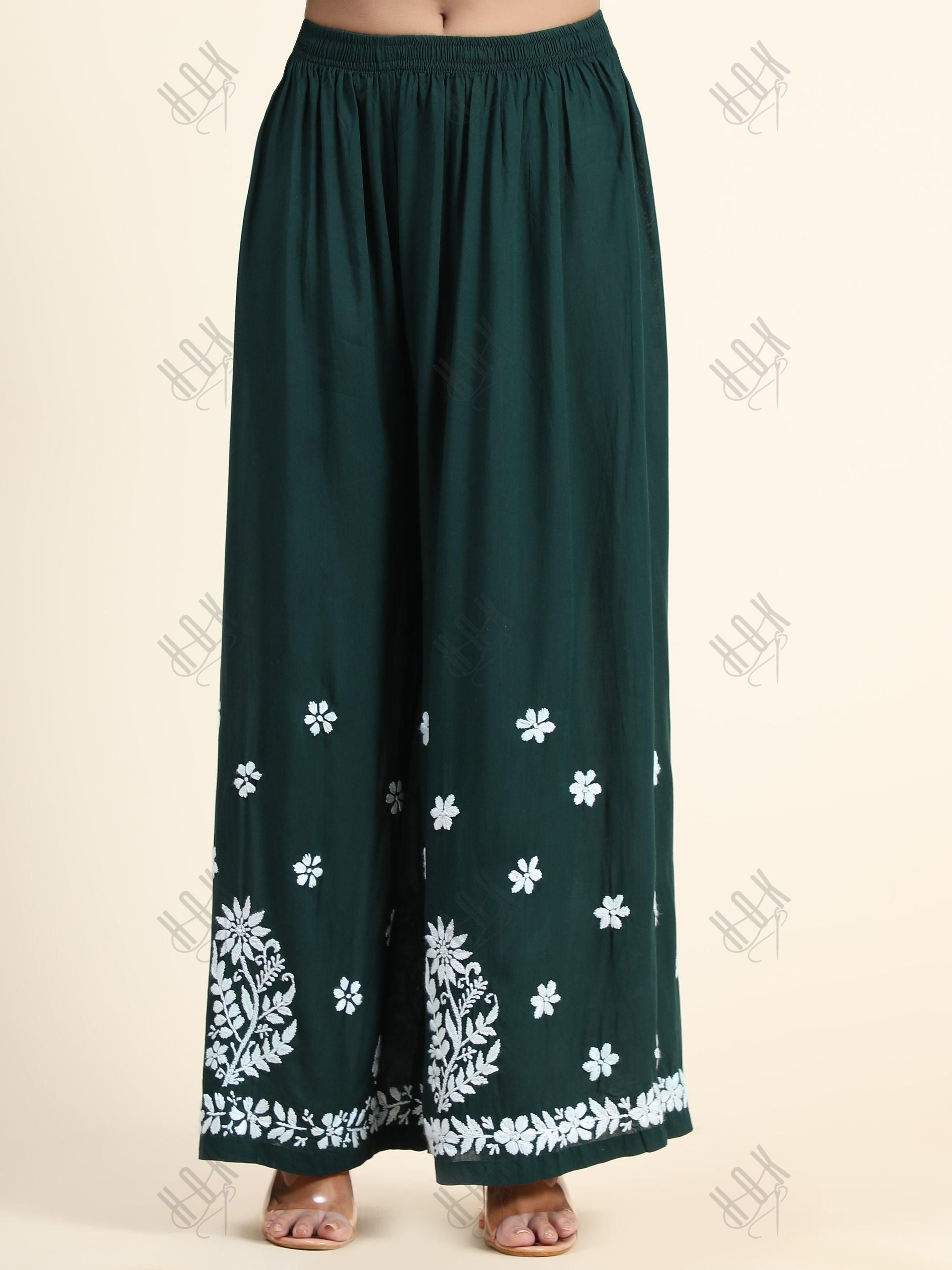 Samma Premium Hand Embroidery Chikankari Co-Ord Set in Modal Cotton Green - House Of Kari (Chikankari Clothing)