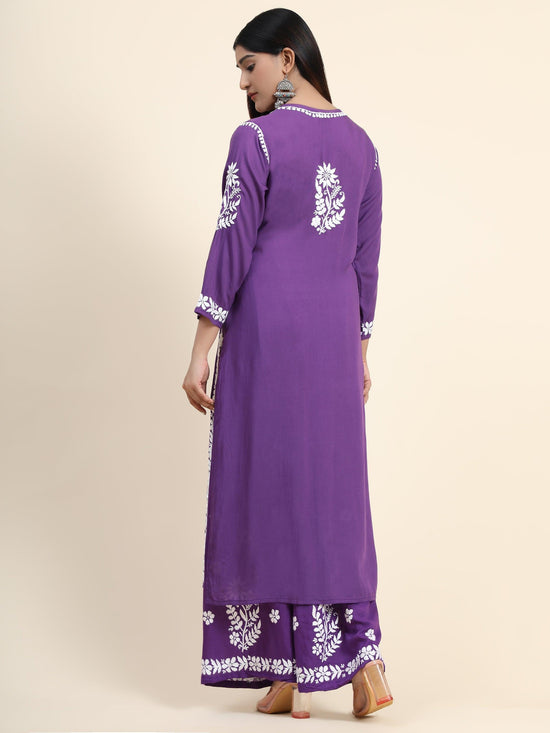 Samma Premium Hand Embroidery Chikankari Co-Ord Set in Modal Cotton Purple - House Of Kari (Chikankari Clothing)