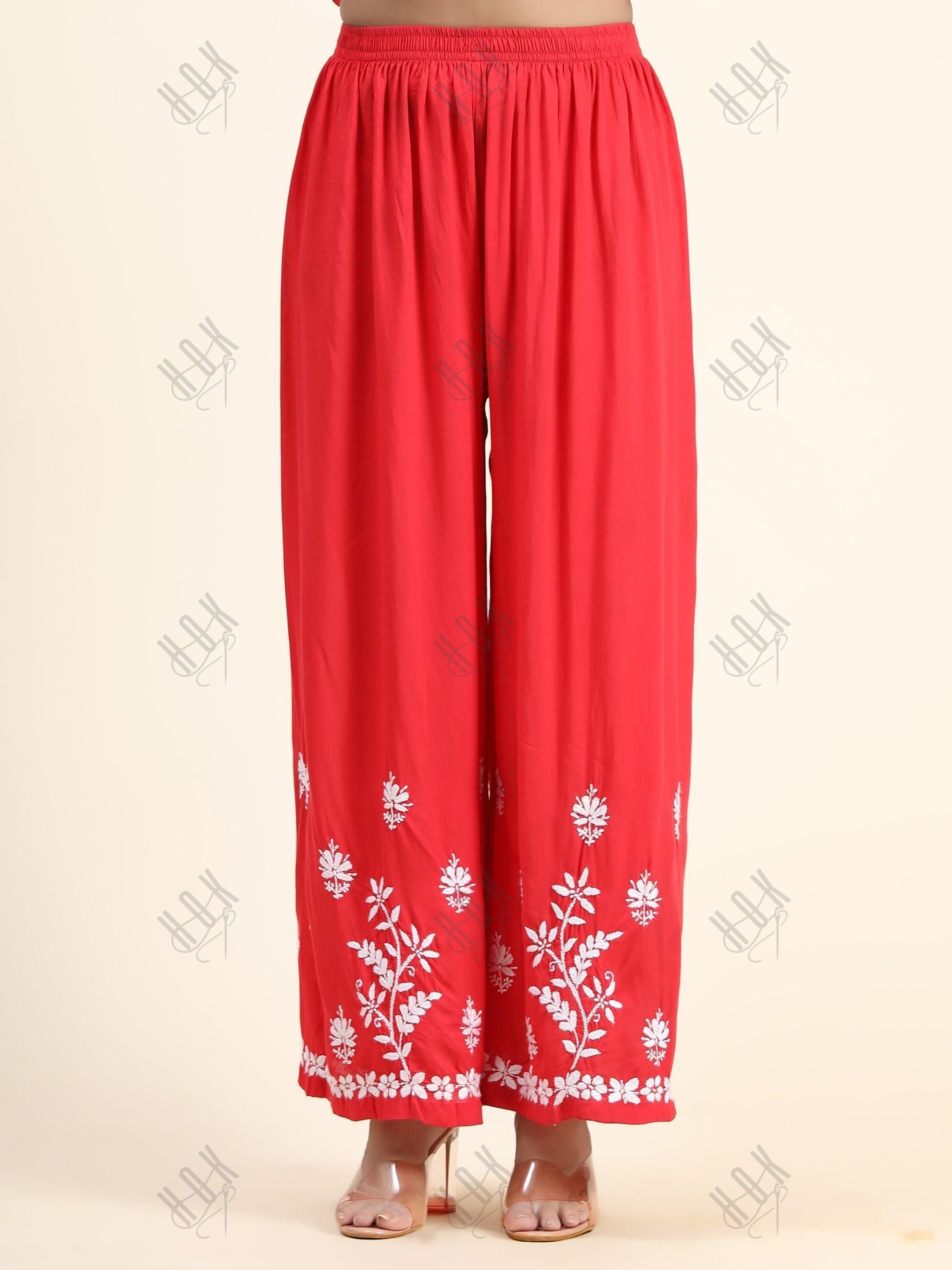 Samma Premium Hand Embroidery Chikankari Co-Ord Set in Modal Cotton - Red - House Of Kari (Chikankari Clothing)