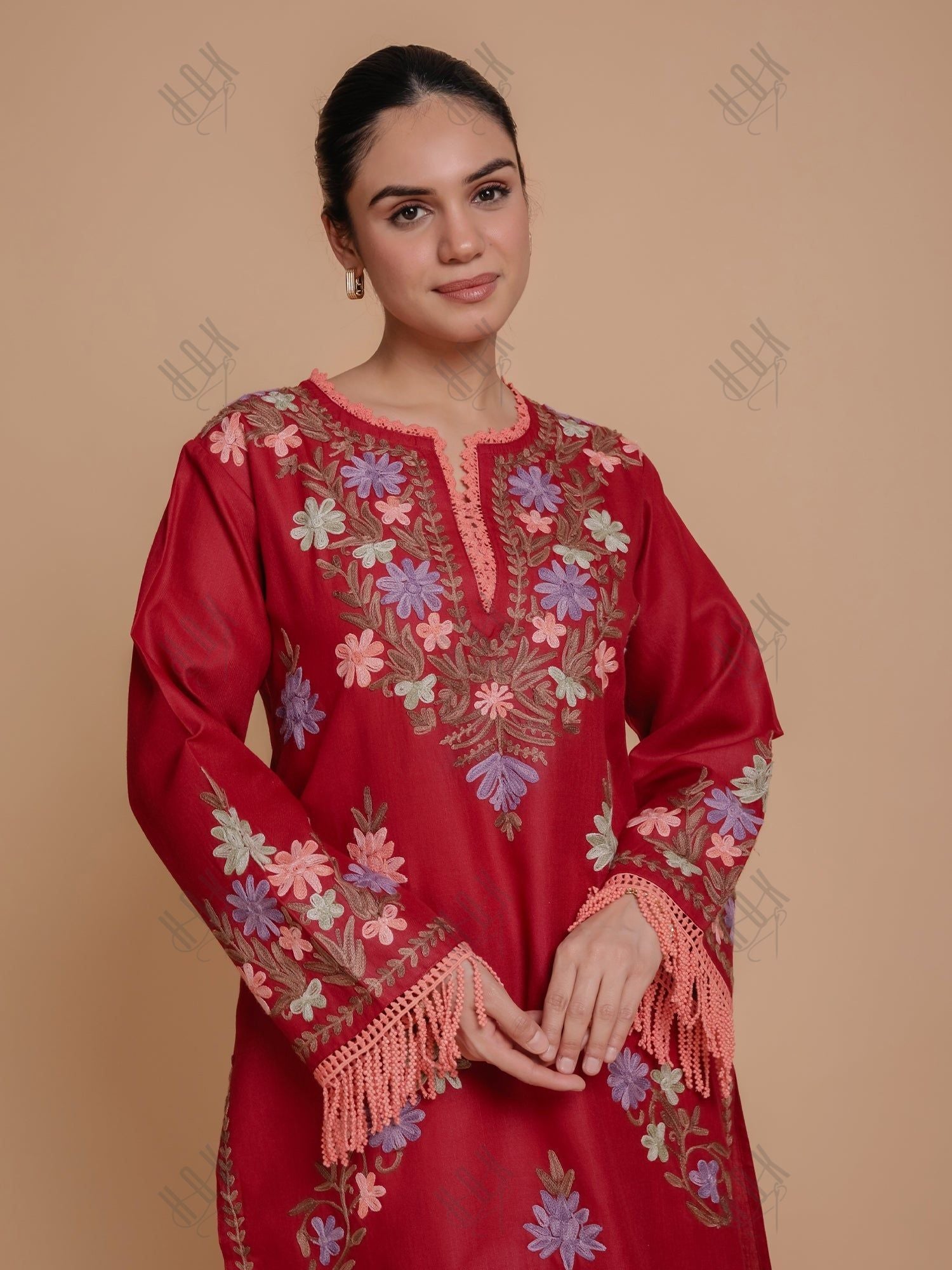 Asmeet in Falak Kashmiri Long Kurta - Maroon