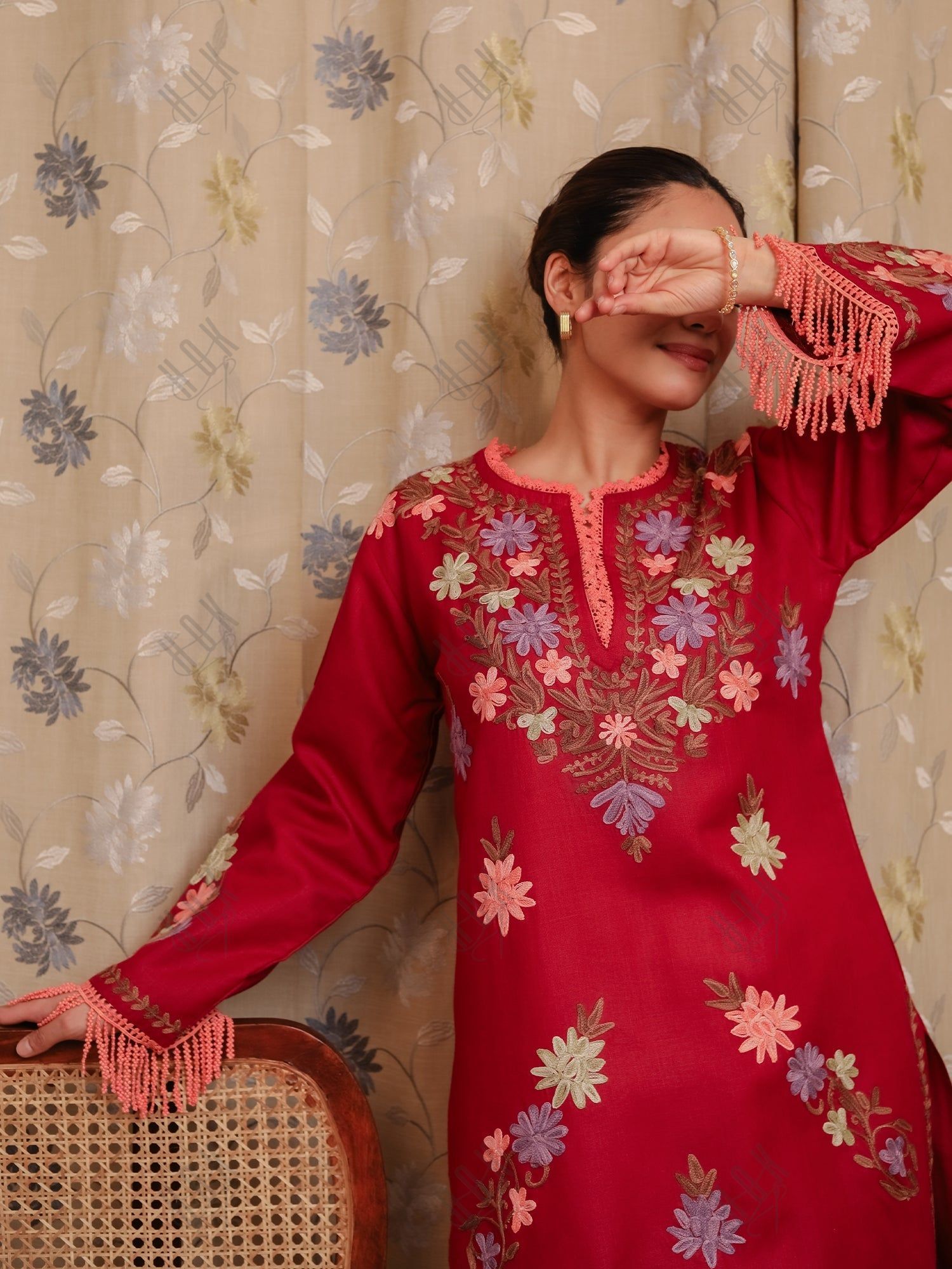 Asmeet in Falak Kashmiri Long Kurta - Maroon