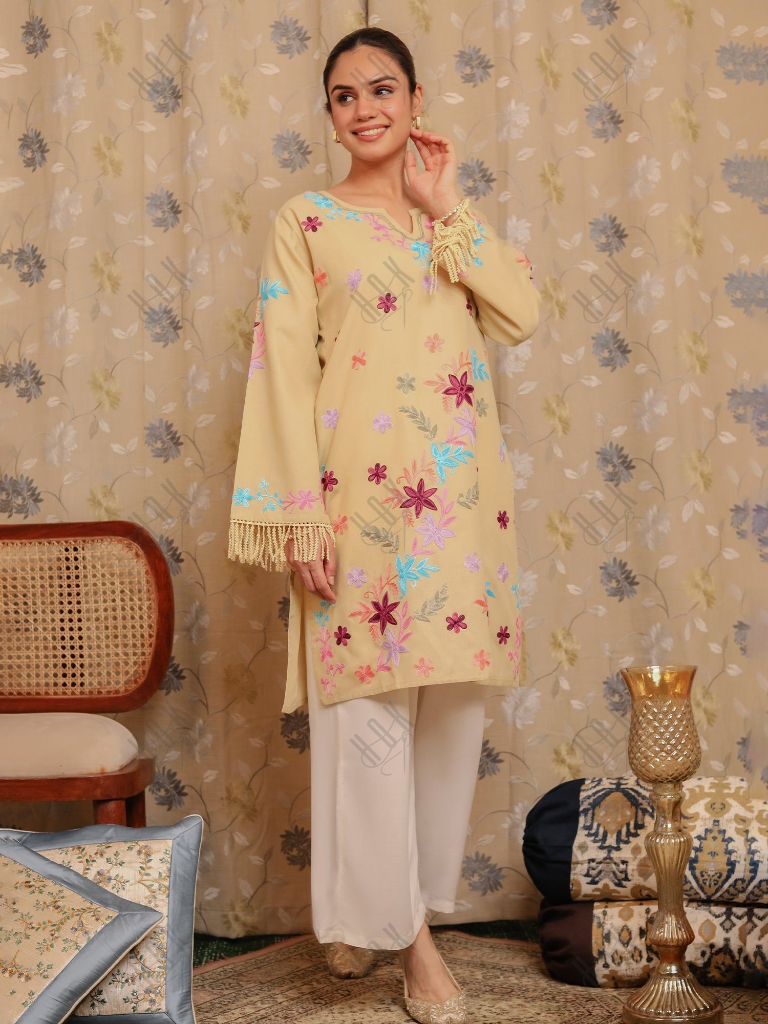 Falak Kashmiri Long Kurta - Beige