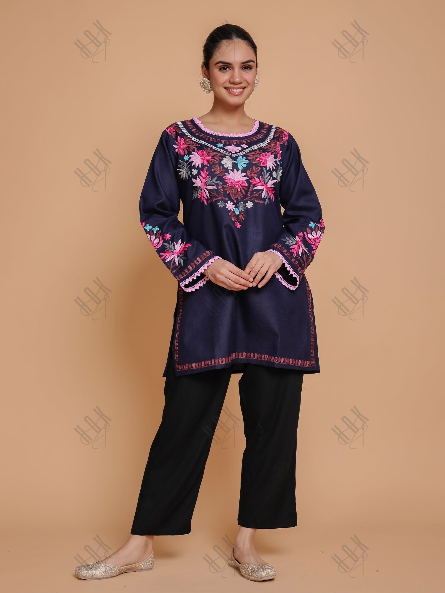 Falak Kashmiri Short Kurta - Blue