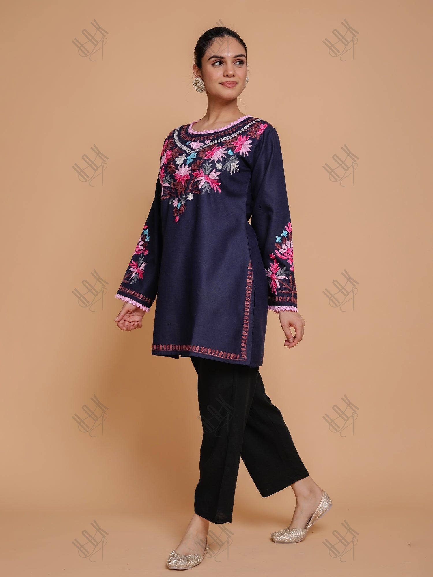 Falak Kashmiri Short Kurta - Blue