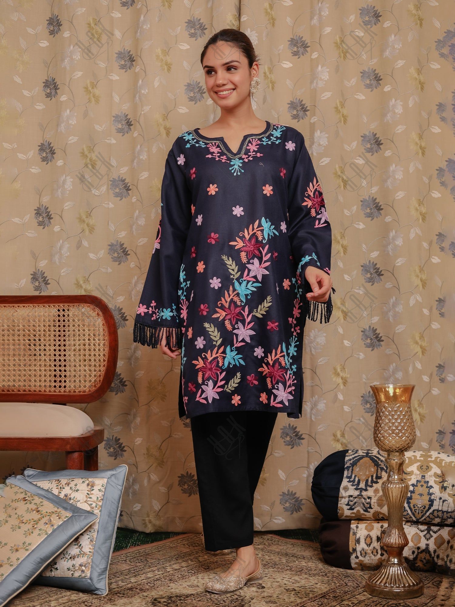 Falak Kashmiri Long Kurta - Blue