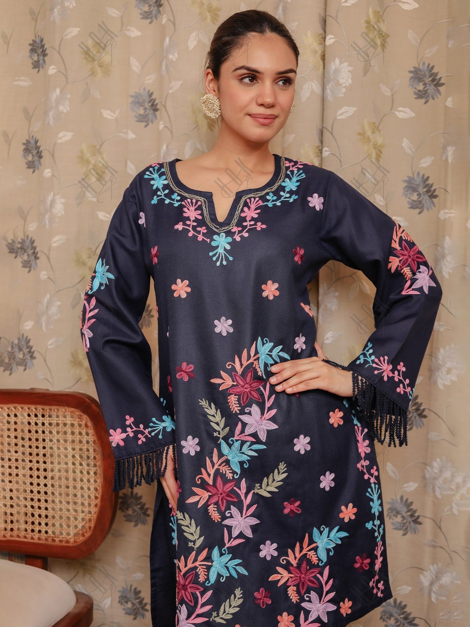 Falak Kashmiri Long Kurta - Blue