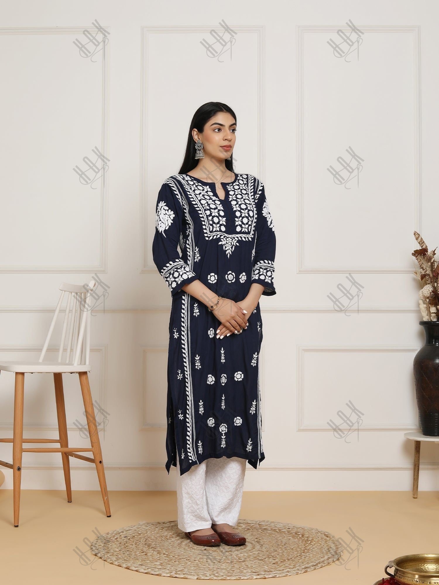 Saba Chikankari  kurta in modal cotton - Navy Blue