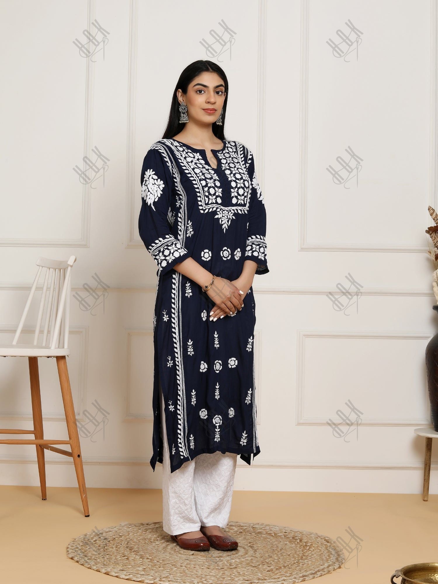 Saba Chikankari  kurta in modal cotton - Navy Blue