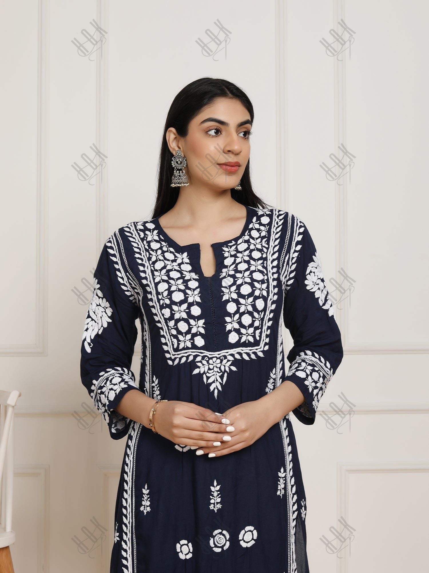 Saba Chikankari  kurta in modal cotton - Navy Blue