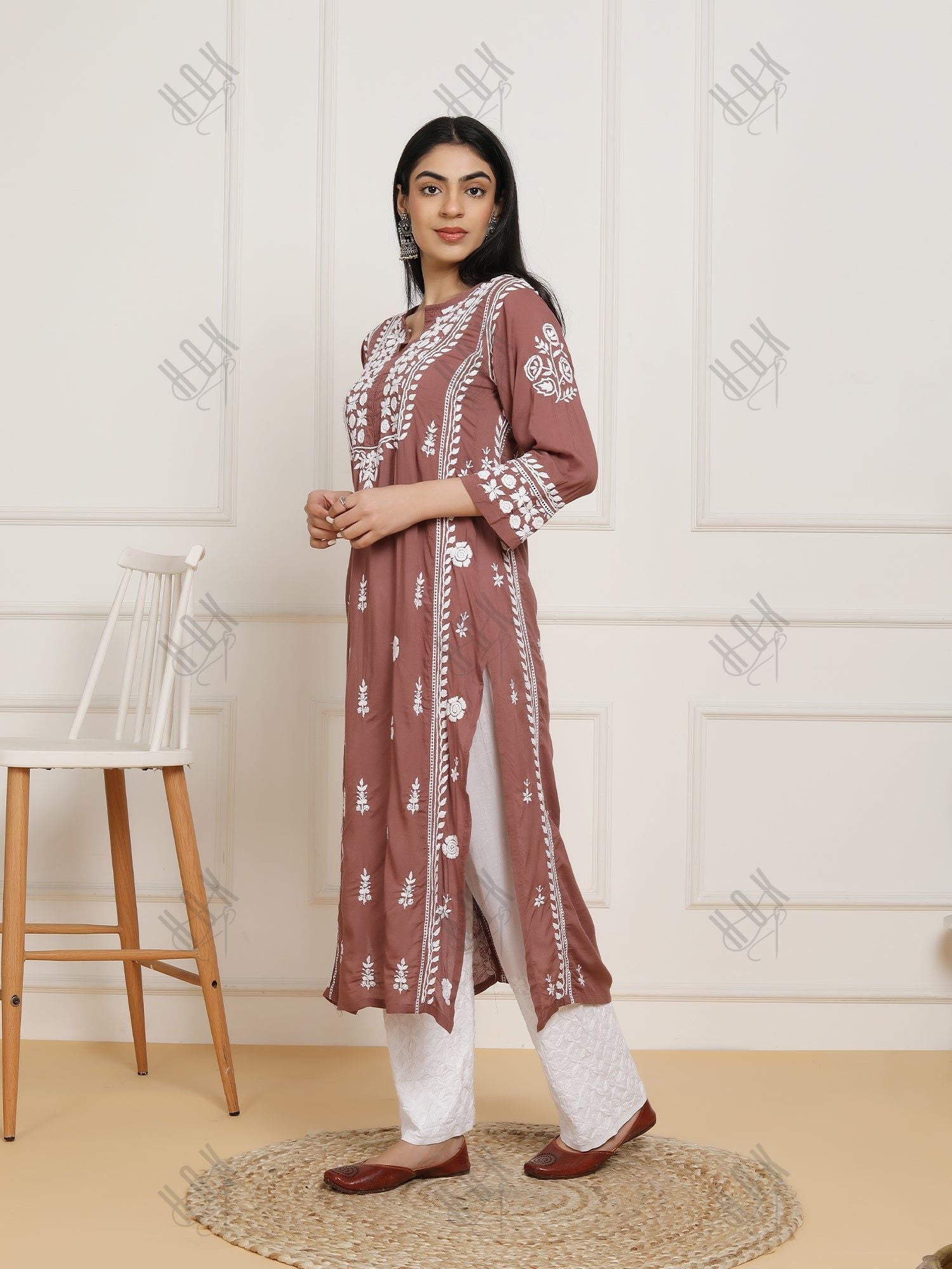 Saba Chikankari  kurta in modal cotton - Dark Peach