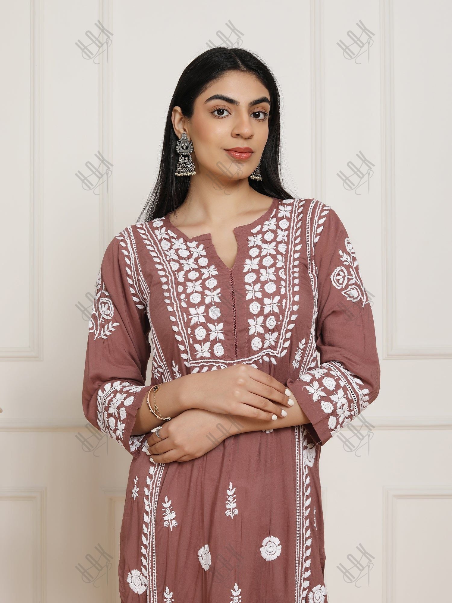 Saba Chikankari  kurta in modal cotton - Dark Peach