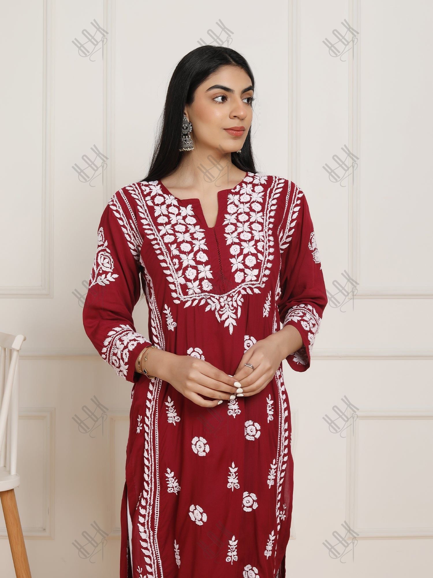 Saba Chikankari  kurta in modal cotton - Maroon