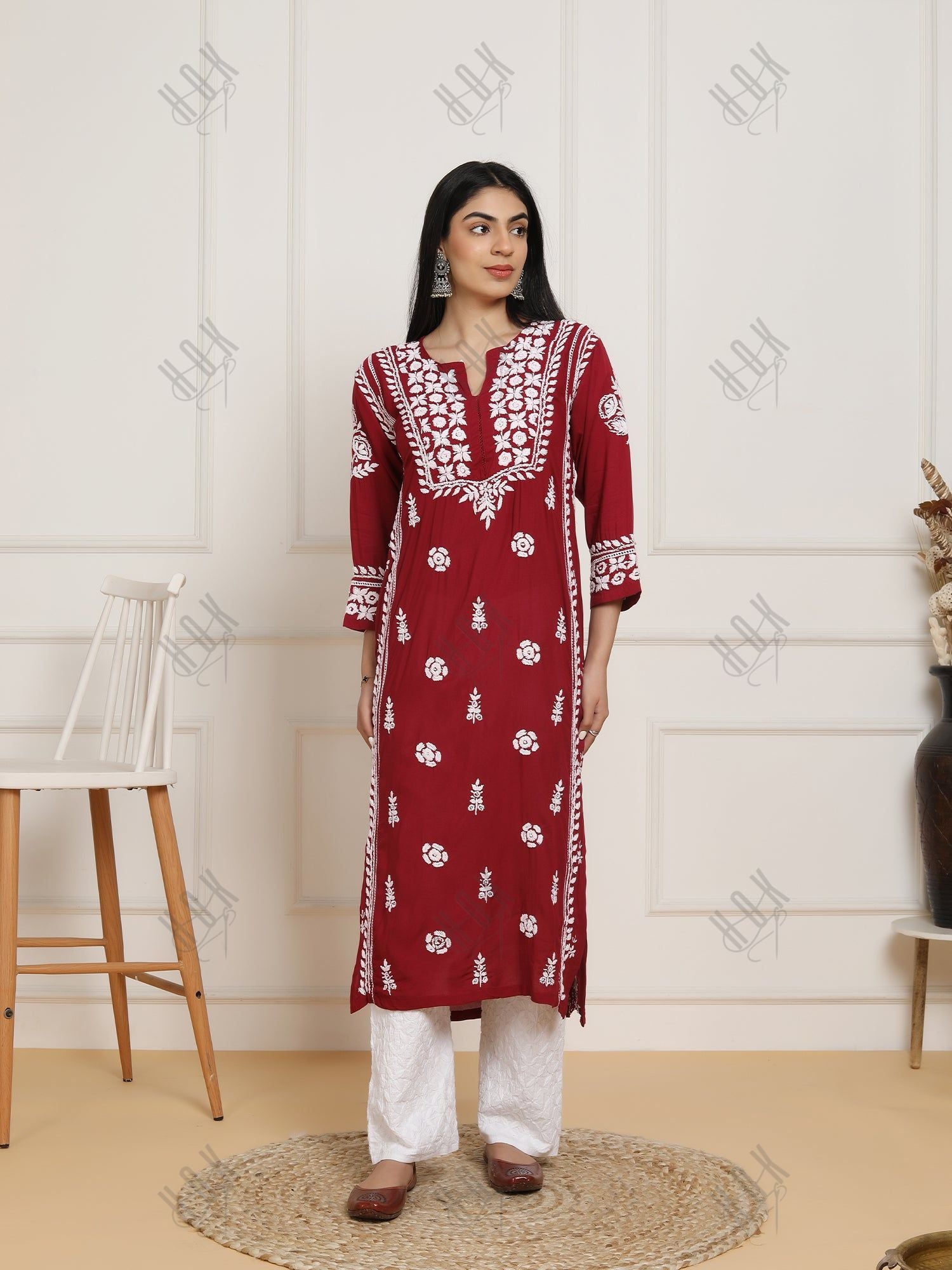 Saba Chikankari  kurta in modal cotton - Maroon