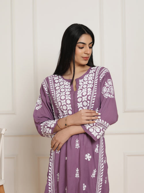 Saba Chikankari  kurta in modal cotton - Purple