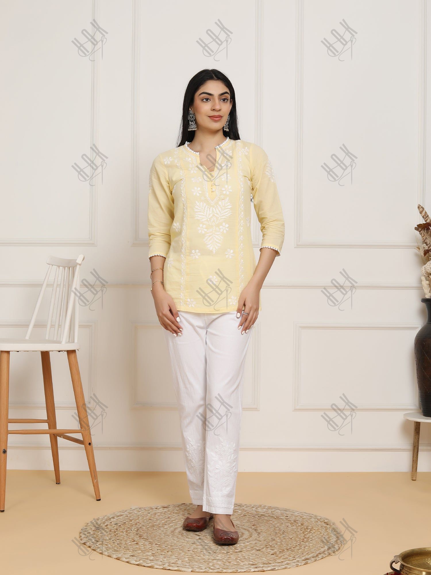 Saba Chikankari Short Kurta l cotton - Yellow