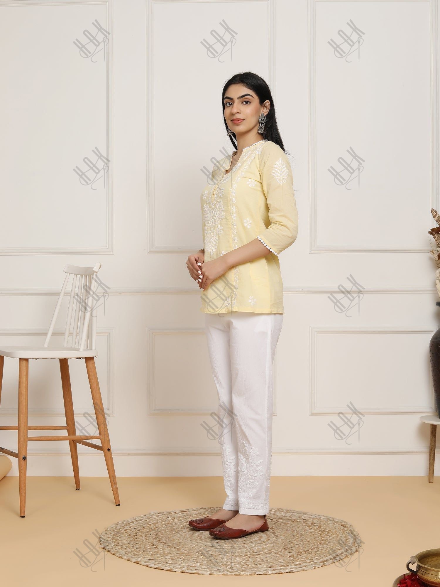 Saba Chikankari Short Kurta l cotton - Yellow