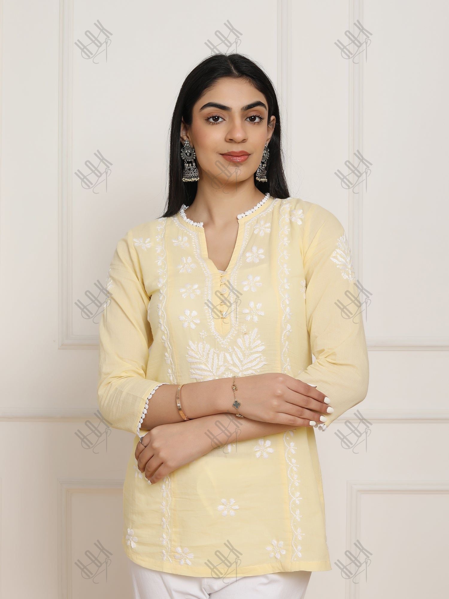 Saba Chikankari Short Kurta l cotton - Yellow