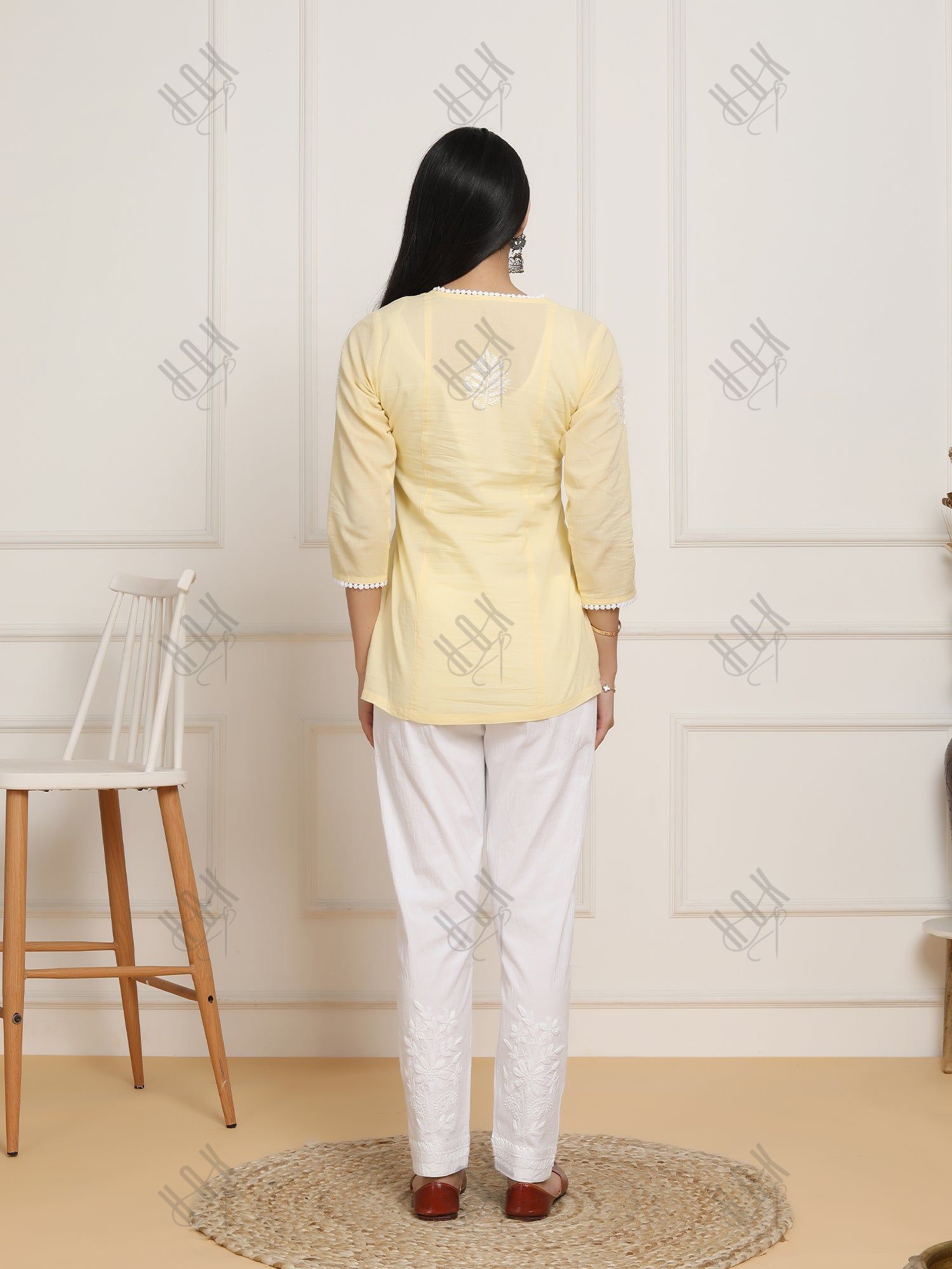 Saba Chikankari Short Kurta l cotton - Yellow