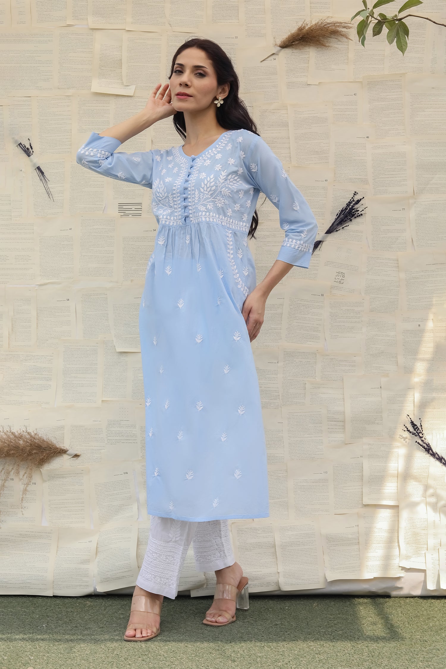 Saba Chikankari kurta in cotton - Sky Blue