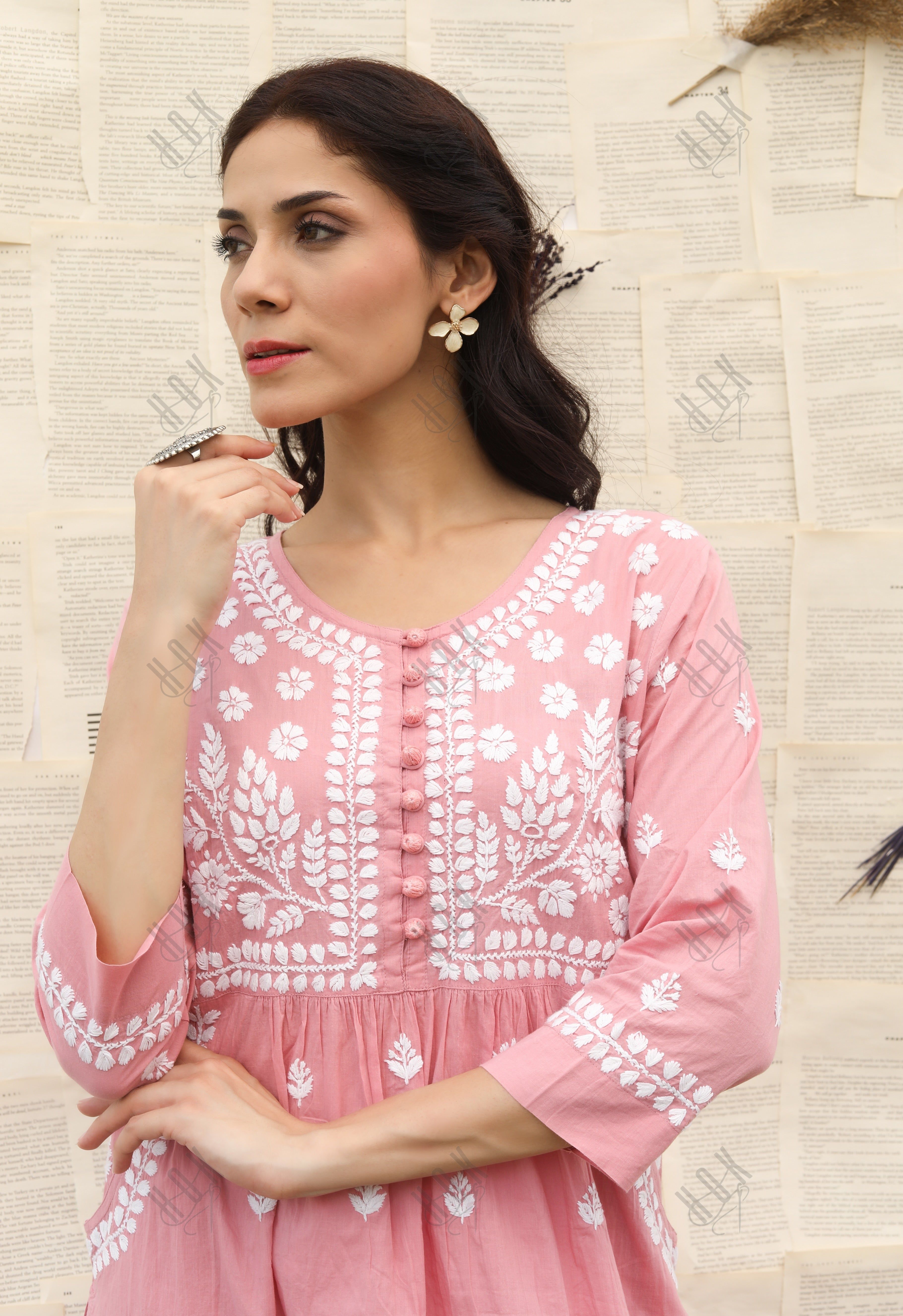 Saba Chikankari kurta in cotton - Pink