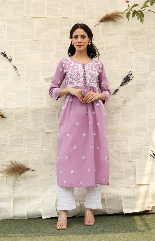 Saba Chikankari kurta in cotton - Purple