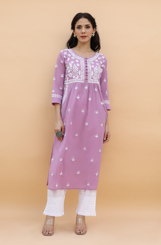 Saba Chikankari kurta in cotton - Purple