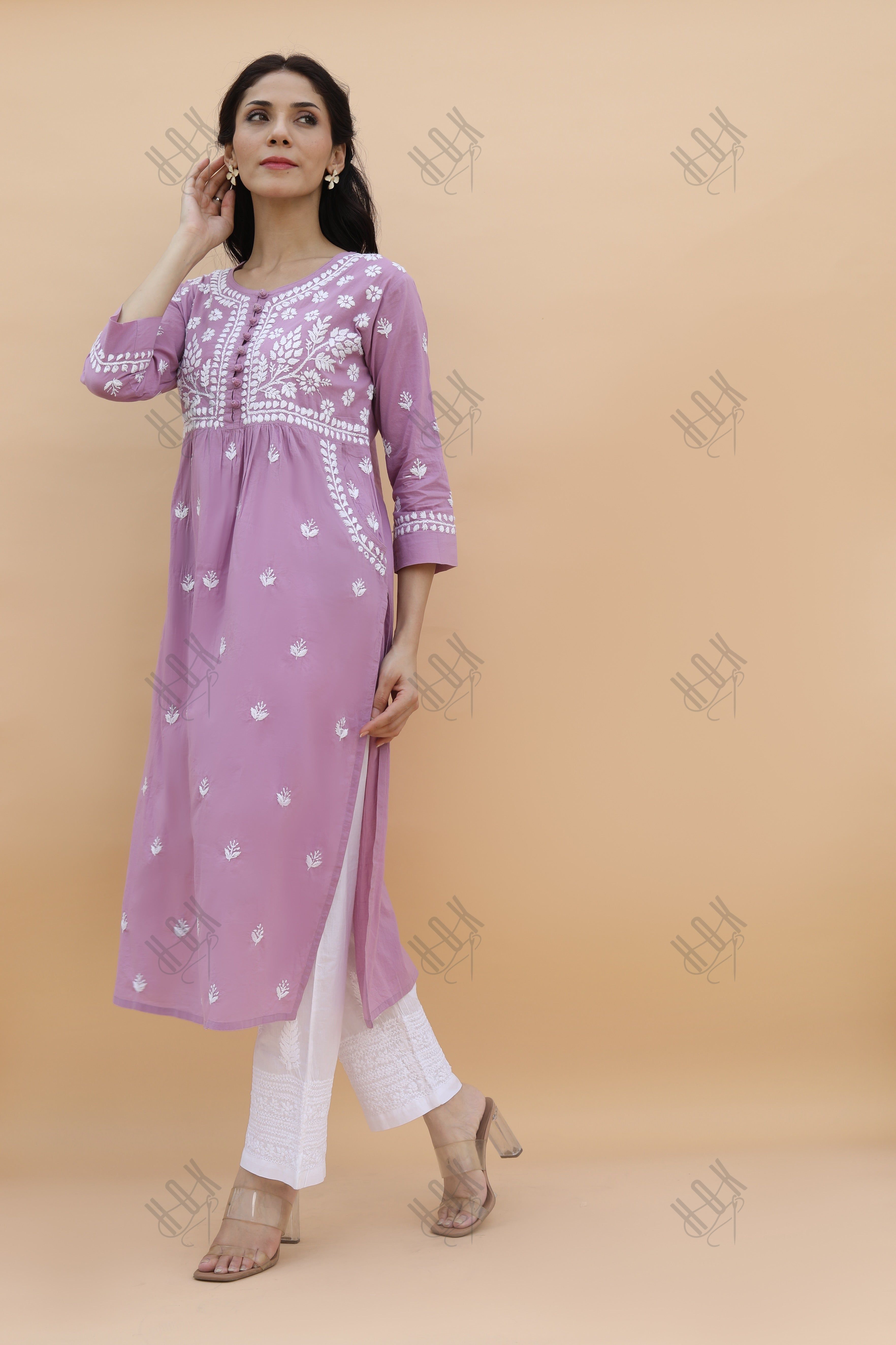 Saba Chikankari kurta in cotton - Purple