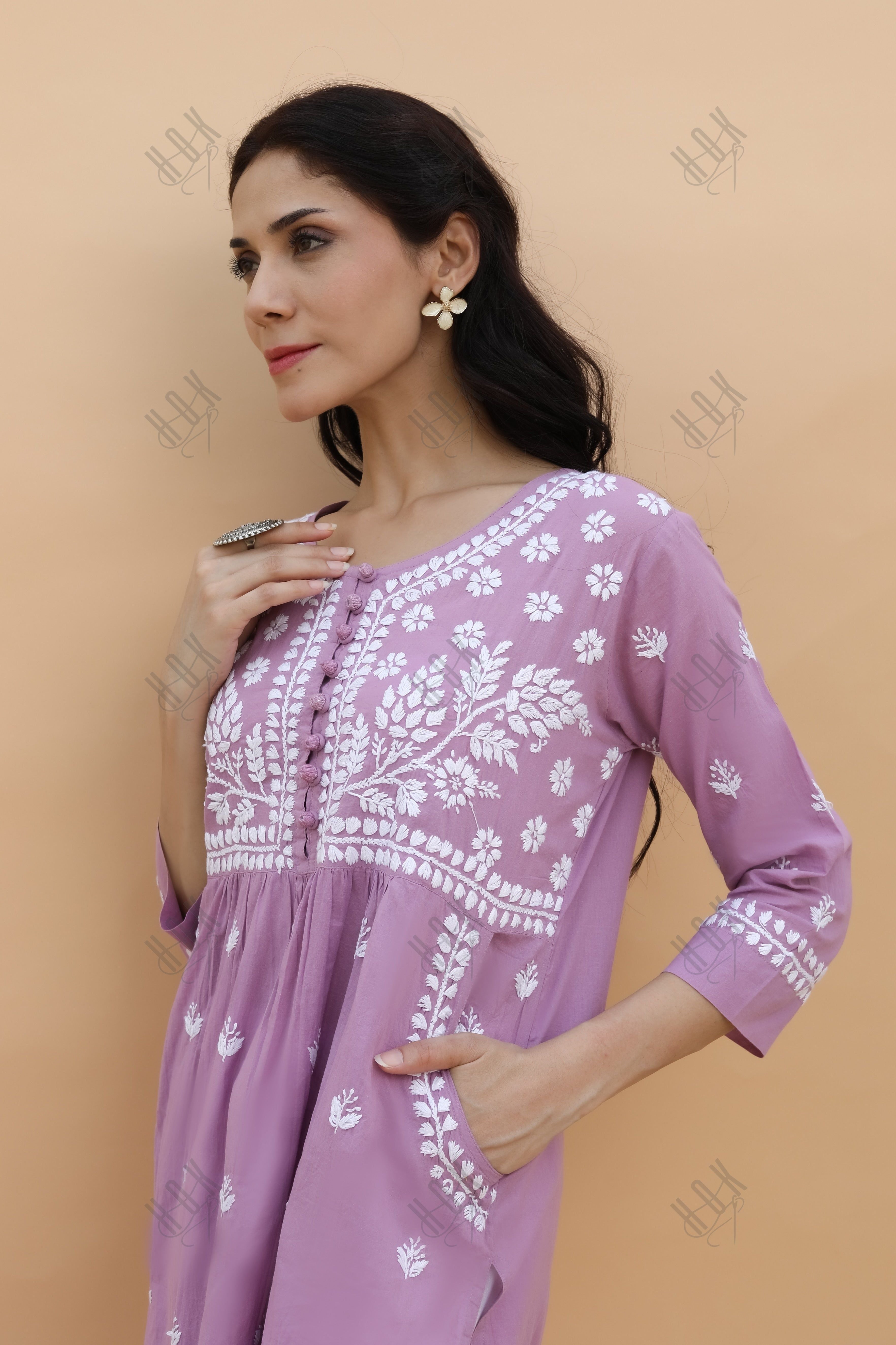 Saba Chikankari kurta in cotton - Purple