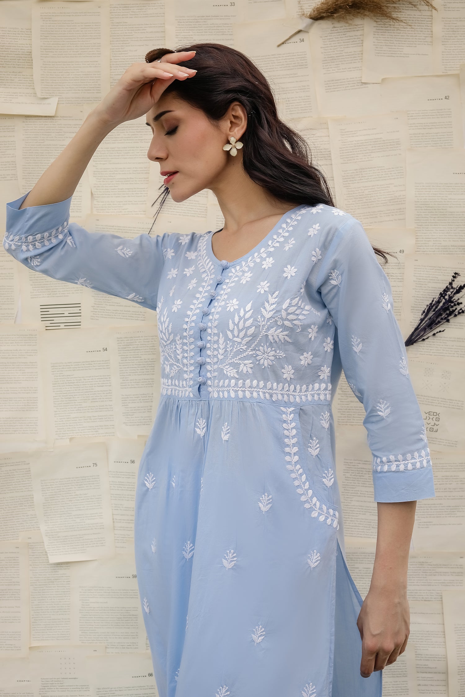 Saba Chikankari kurta in cotton - Sky Blue