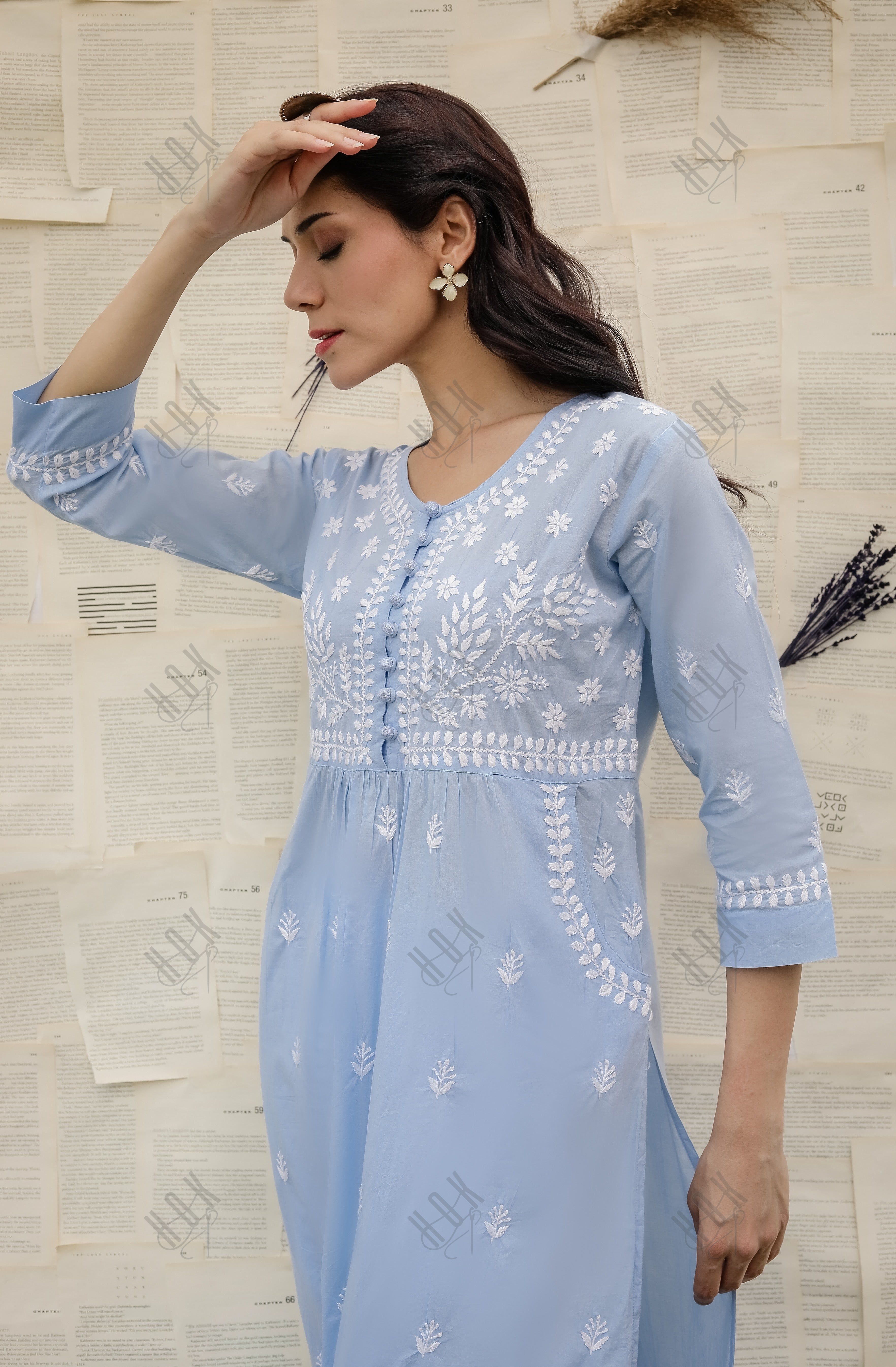 Saba Chikankari kurta in cotton - Sky Blue