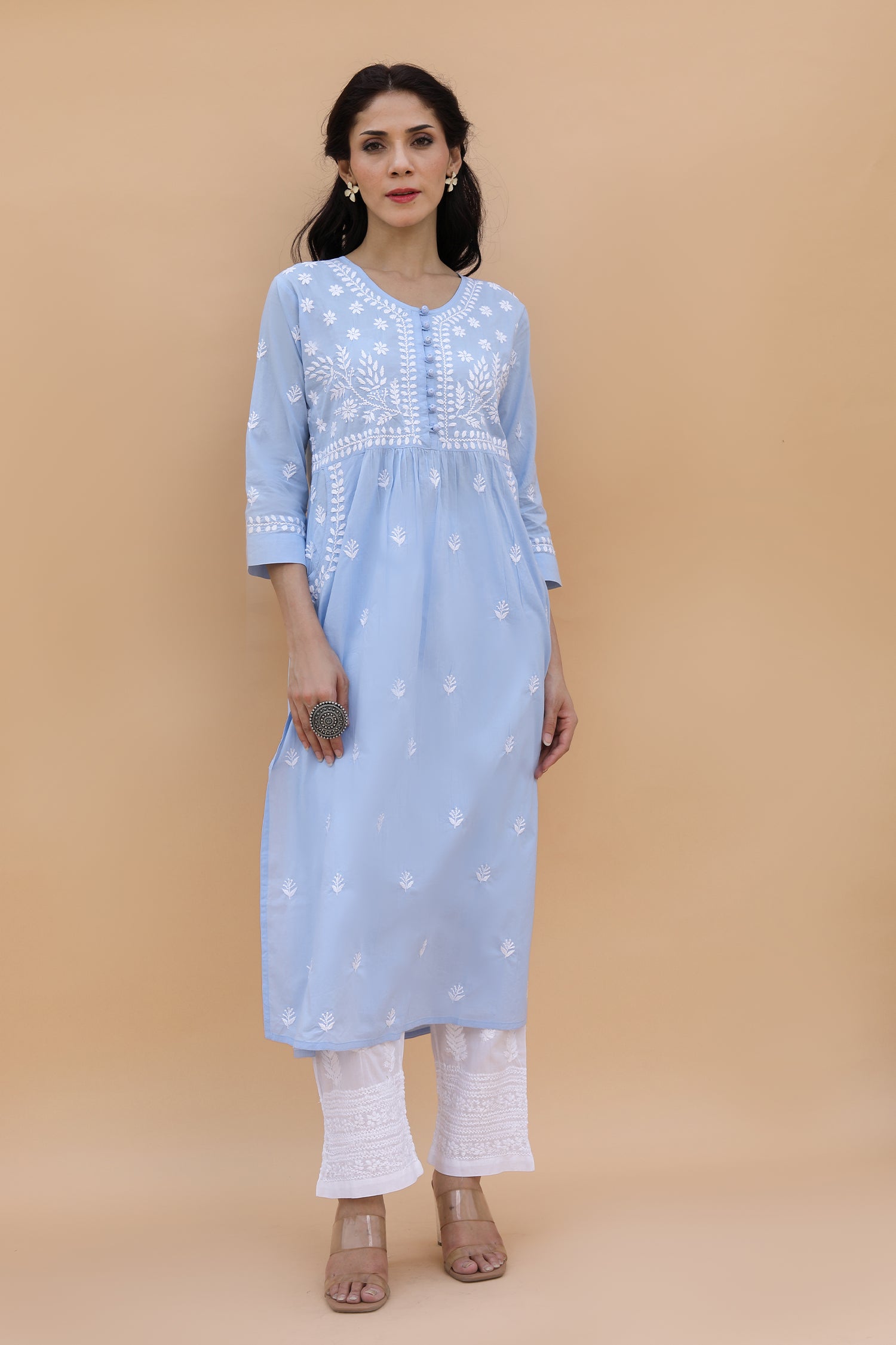 Saba Chikankari kurta in cotton - Sky Blue