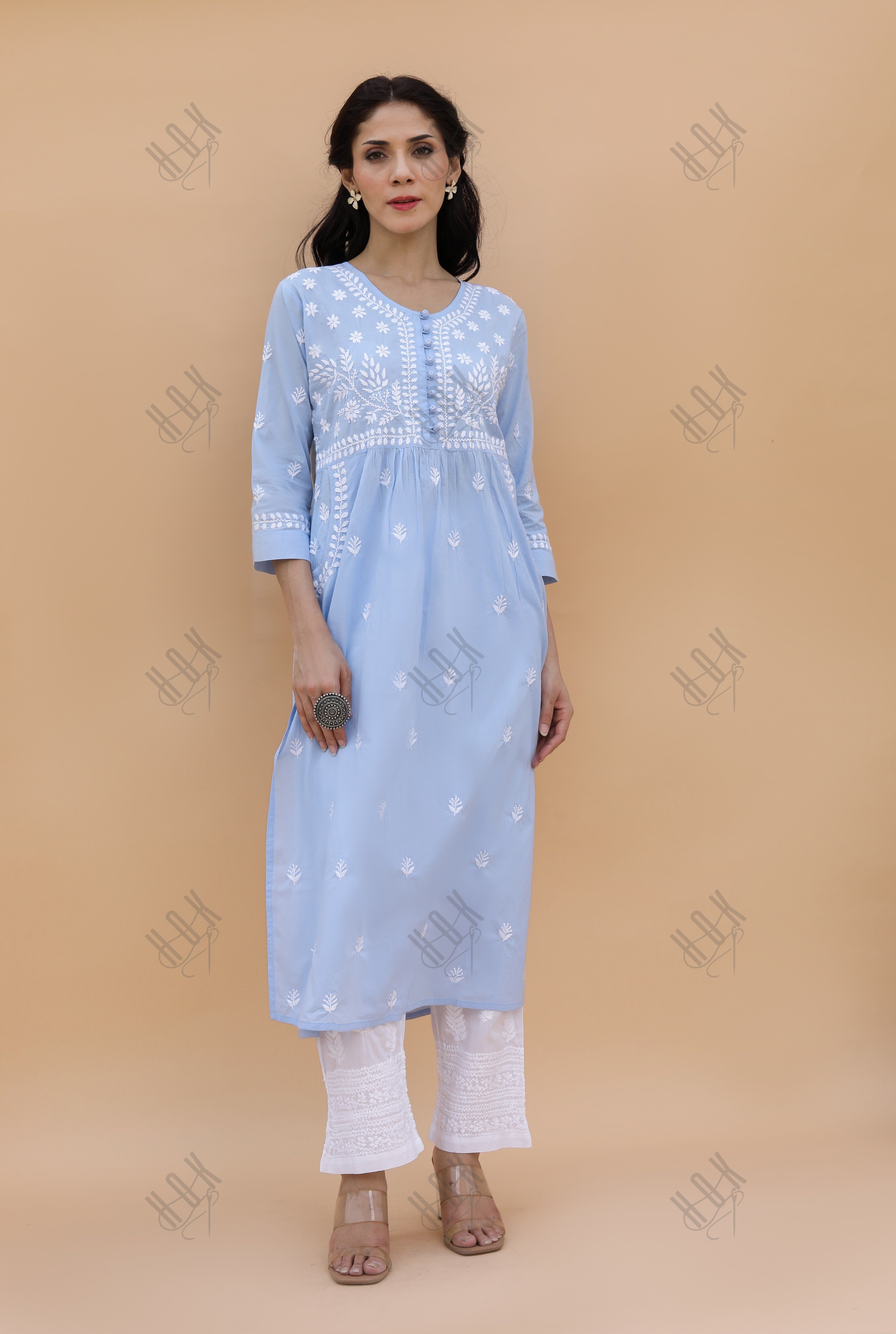 Saba Chikankari kurta in cotton - Sky Blue