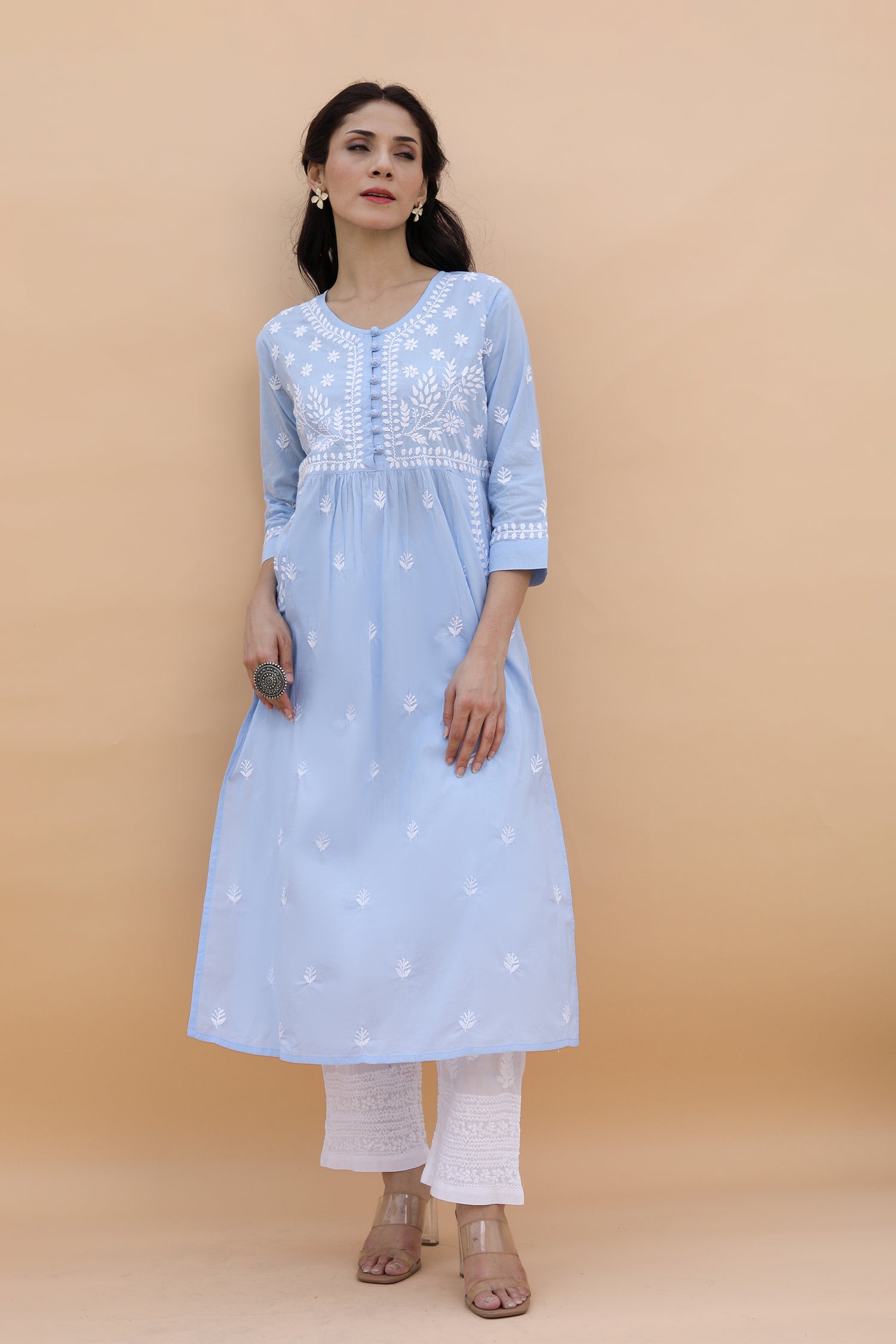 Saba Chikankari kurta in cotton - Sky Blue