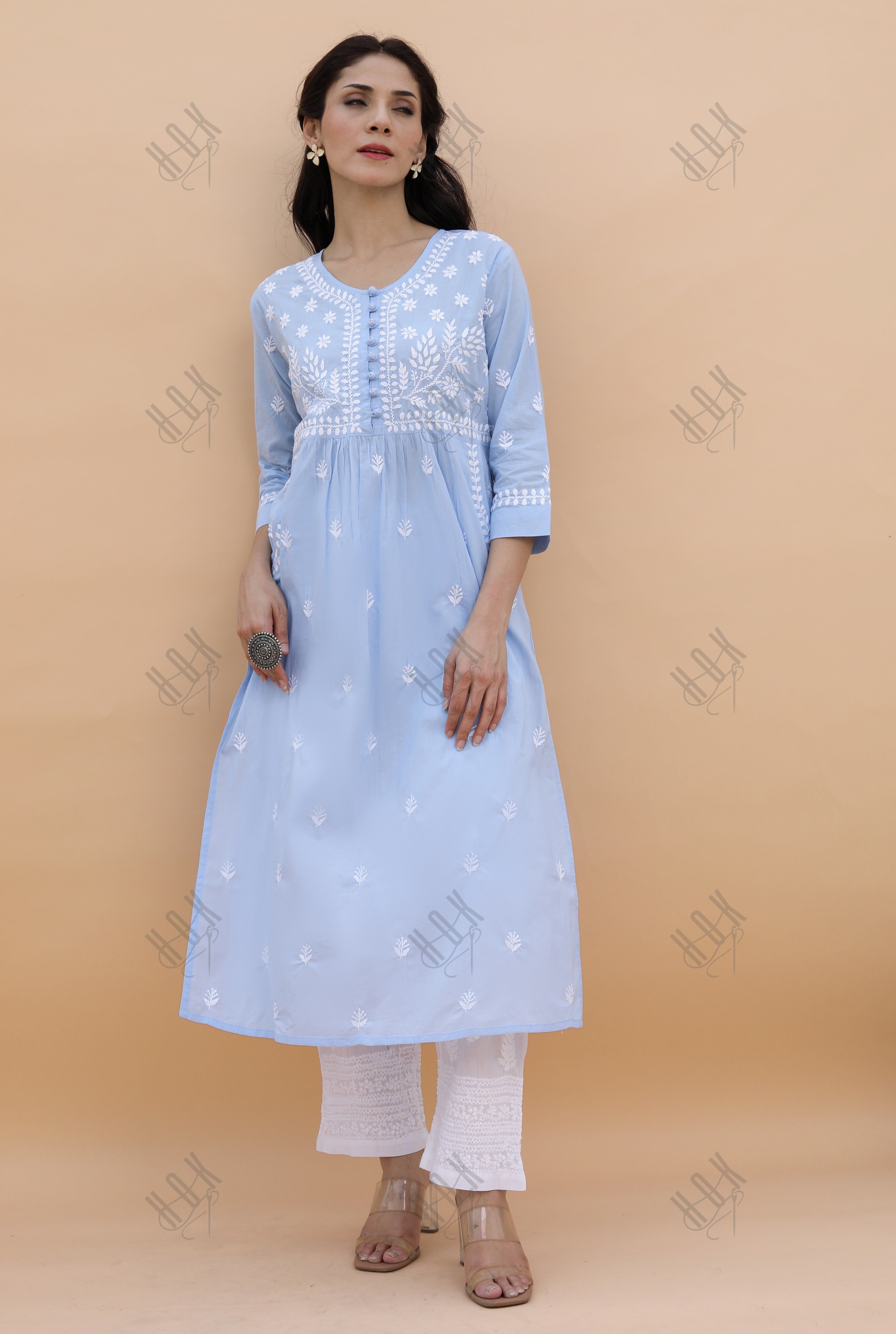 Saba Chikankari kurta in cotton - Sky Blue