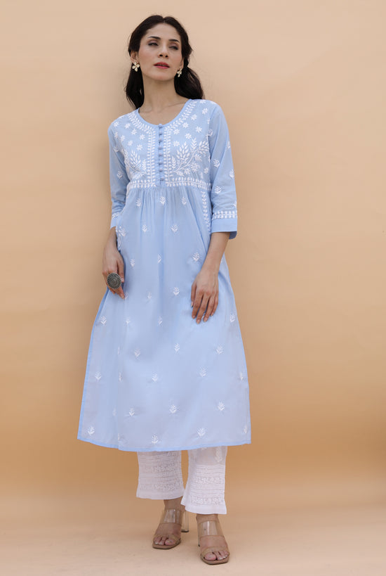 Saba Chikankari kurta in cotton - Sky Blue