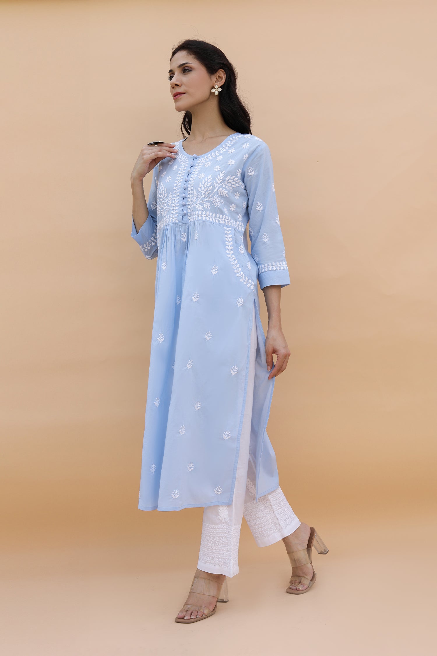 Saba Chikankari kurta in cotton - Sky Blue