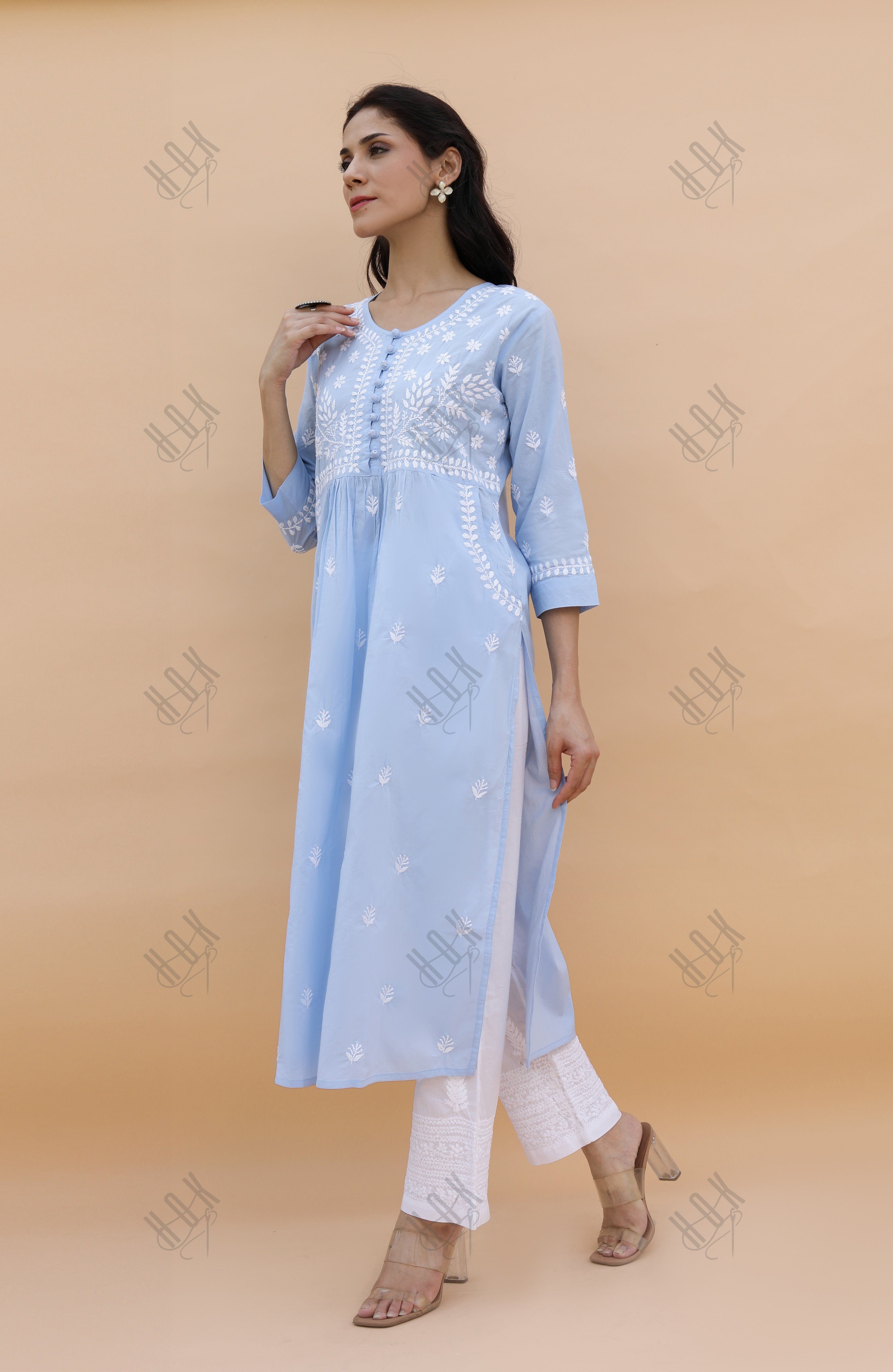 Saba Chikankari kurta in cotton - Sky Blue