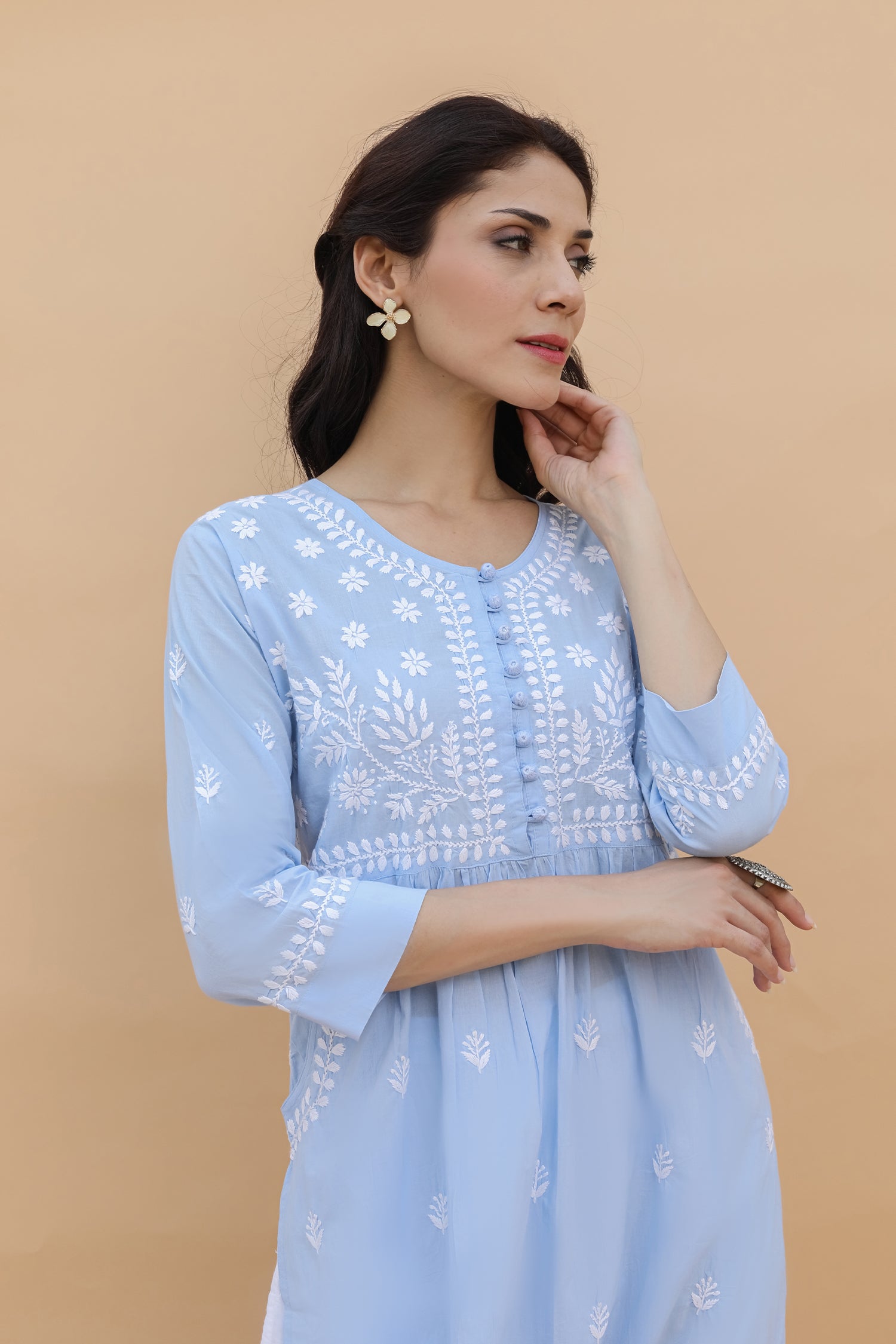 Saba Chikankari kurta in cotton - Sky Blue