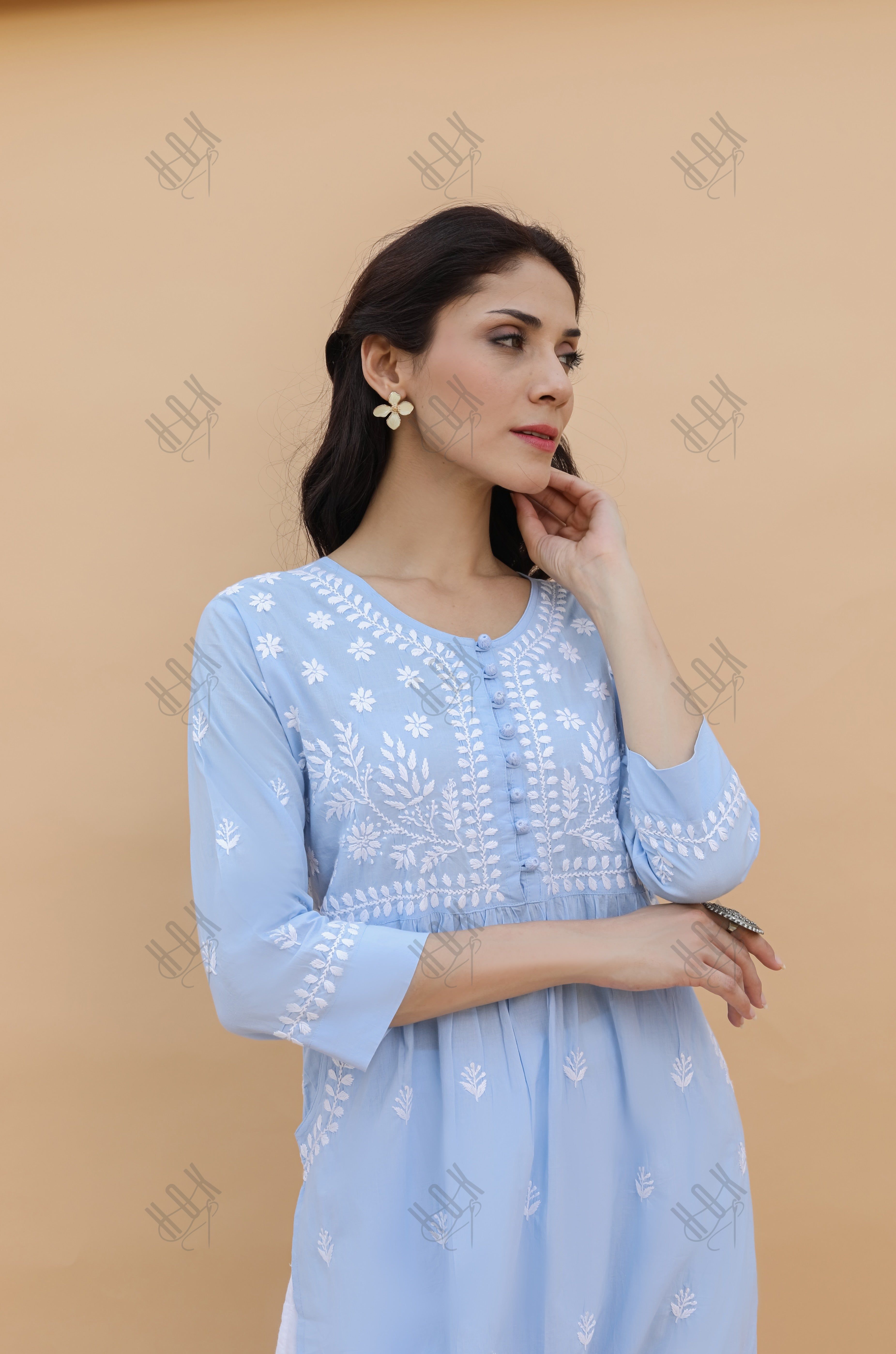 Saba Chikankari kurta in cotton - Sky Blue