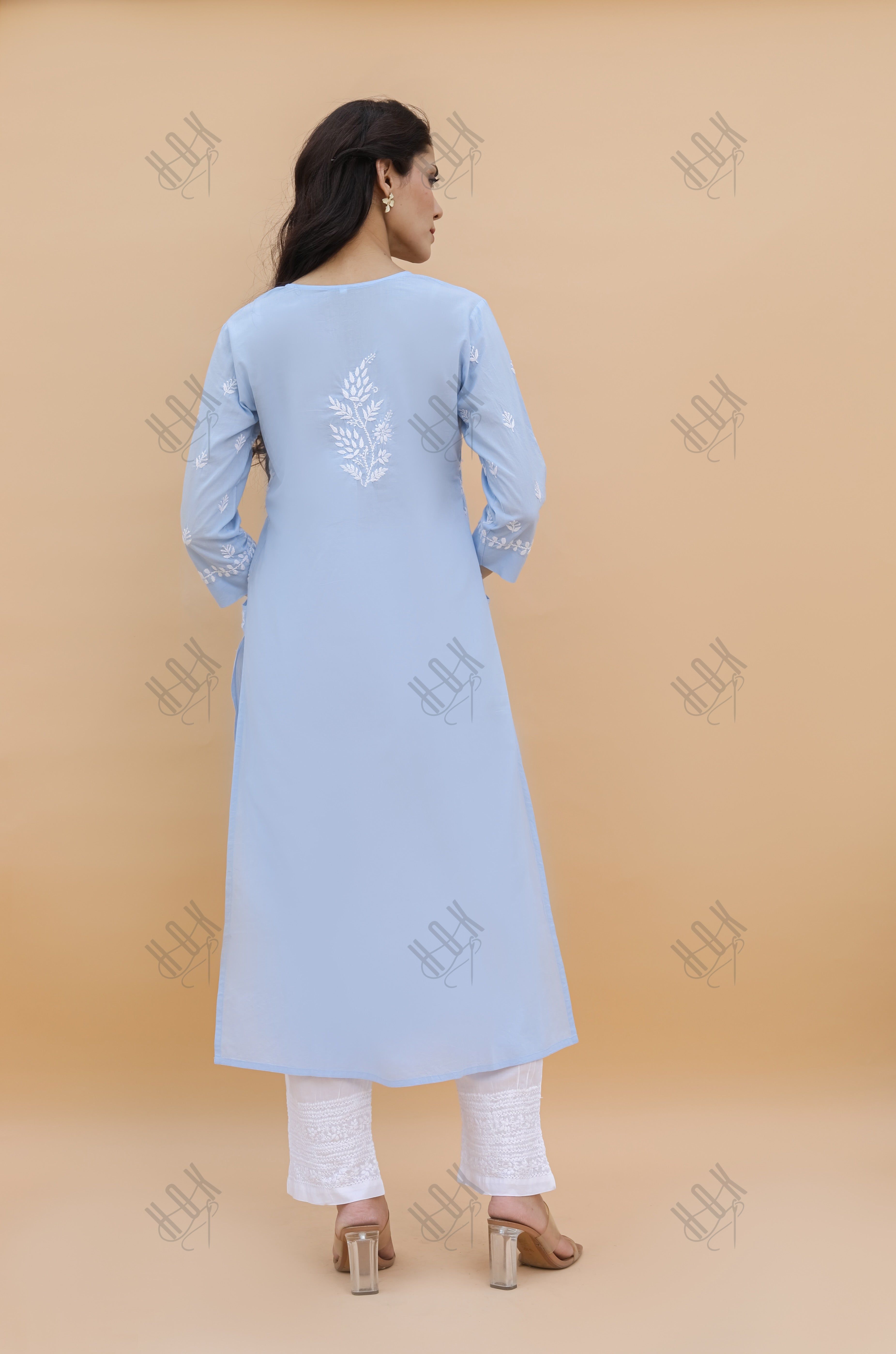 Saba Chikankari kurta in cotton - Sky Blue