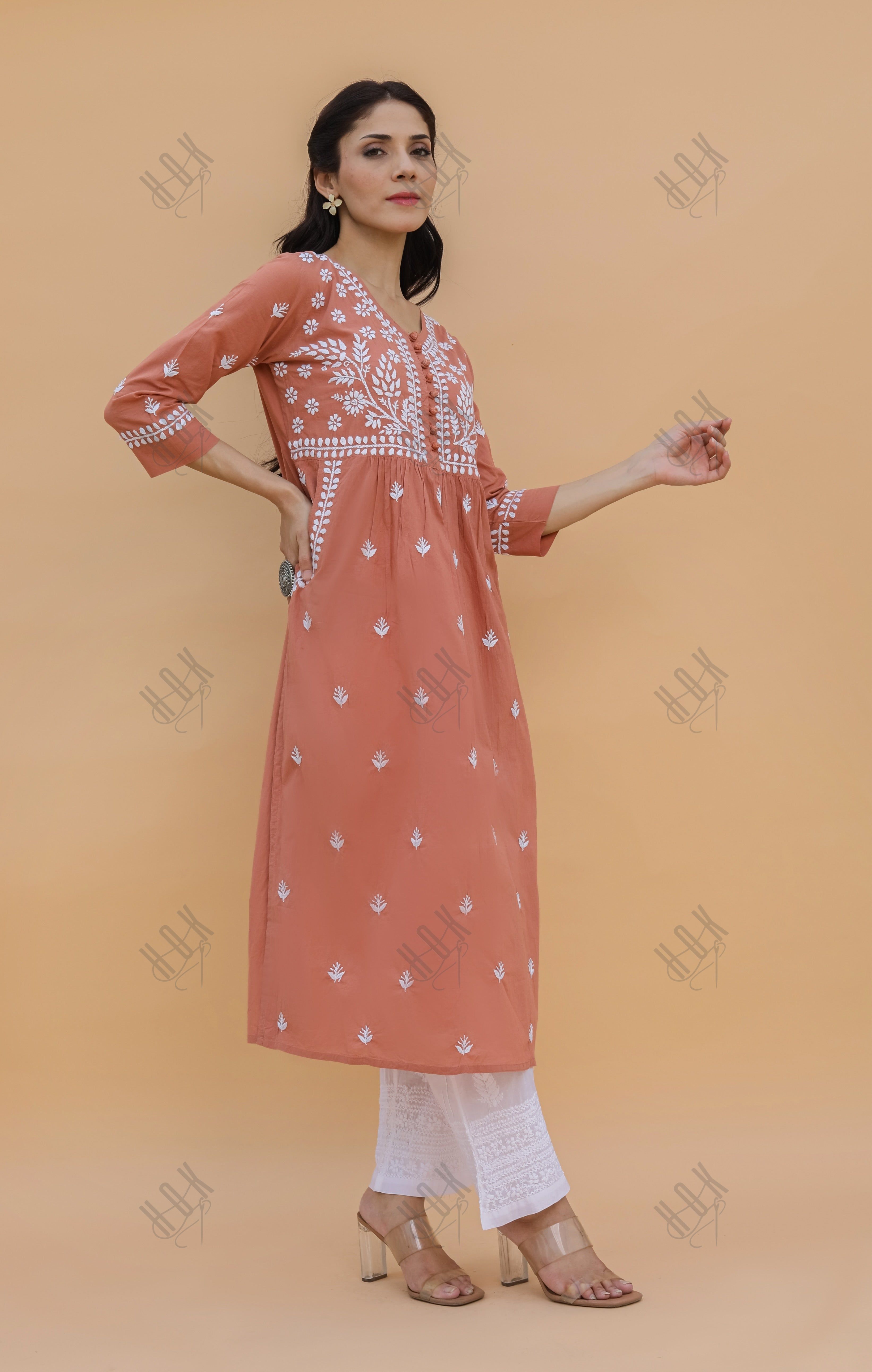 Saba Chikankari kurta in cotton - Orange