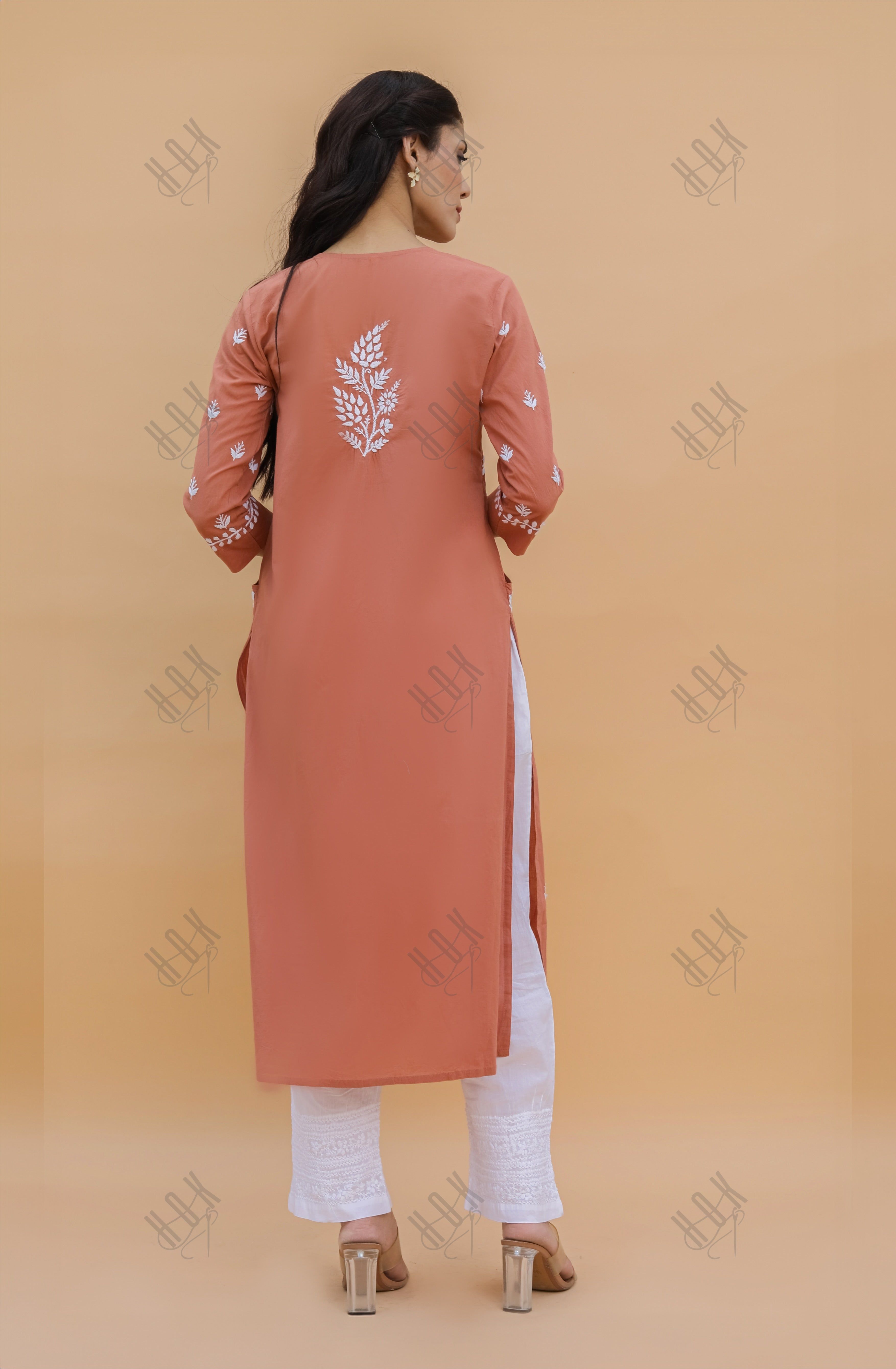 Saba Chikankari kurta in cotton - Orange