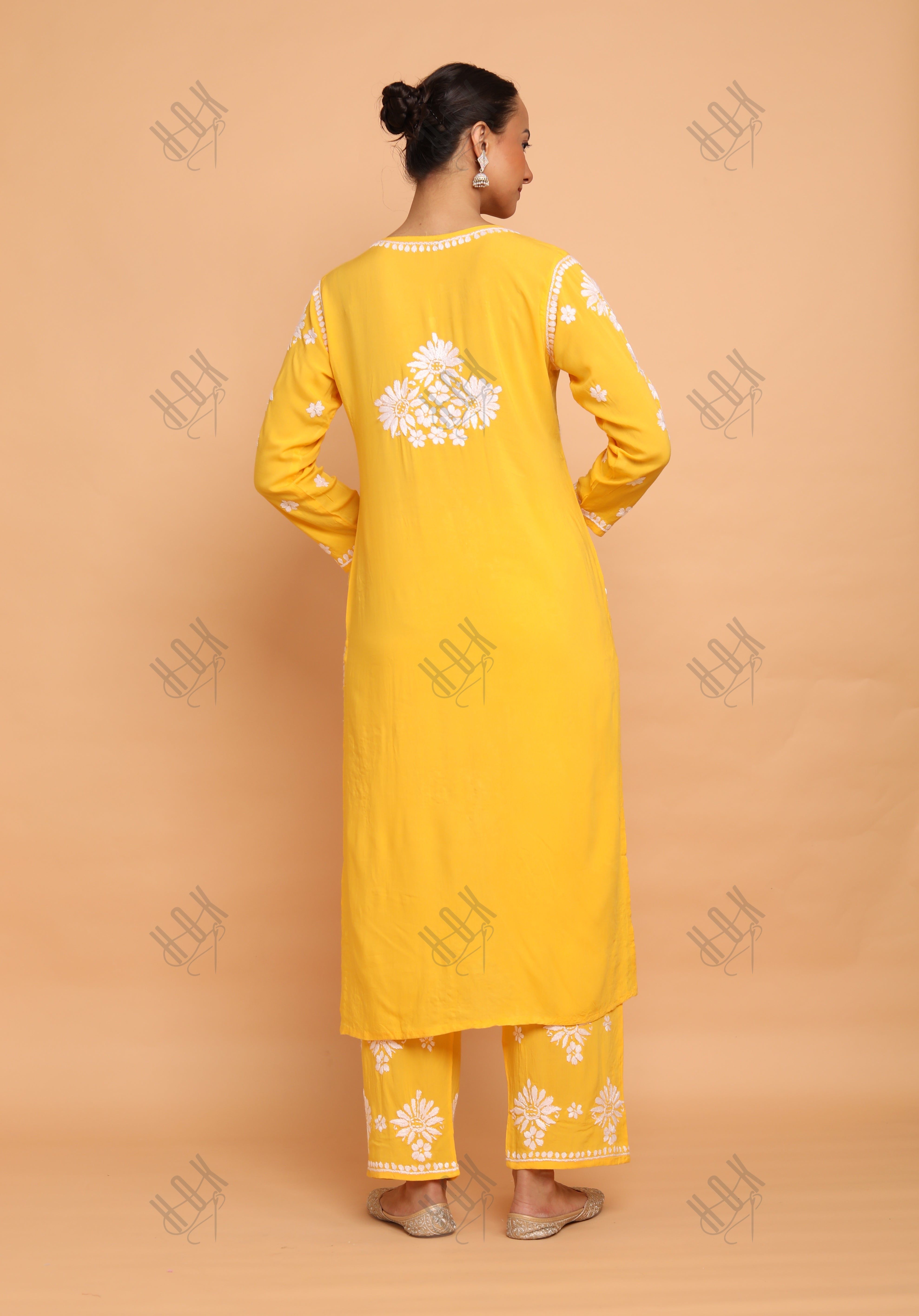 Saba Chikankari Modal Cotton Kurta Set - Mustard