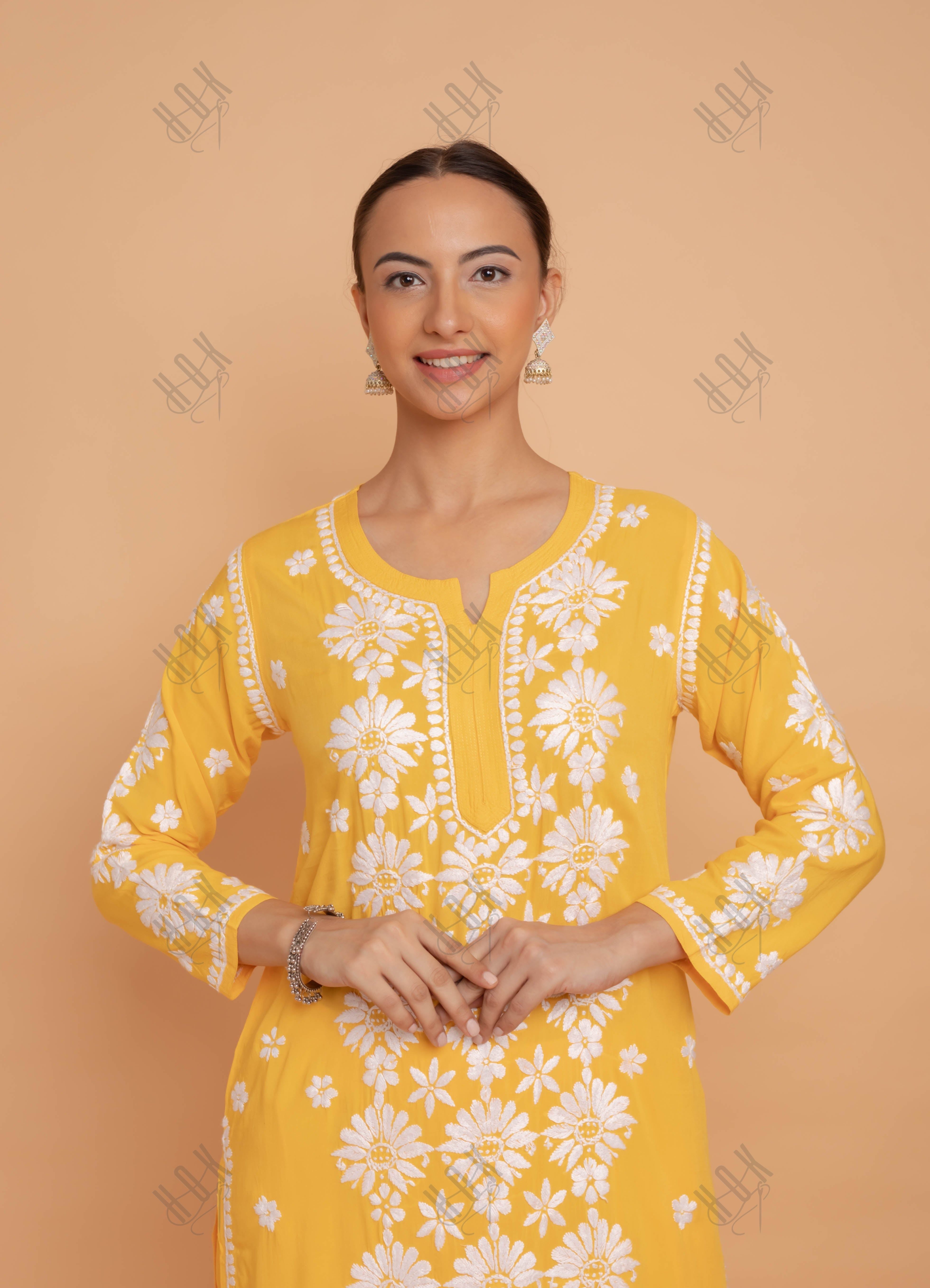 Saba Chikankari Modal Cotton Kurta Set - Mustard