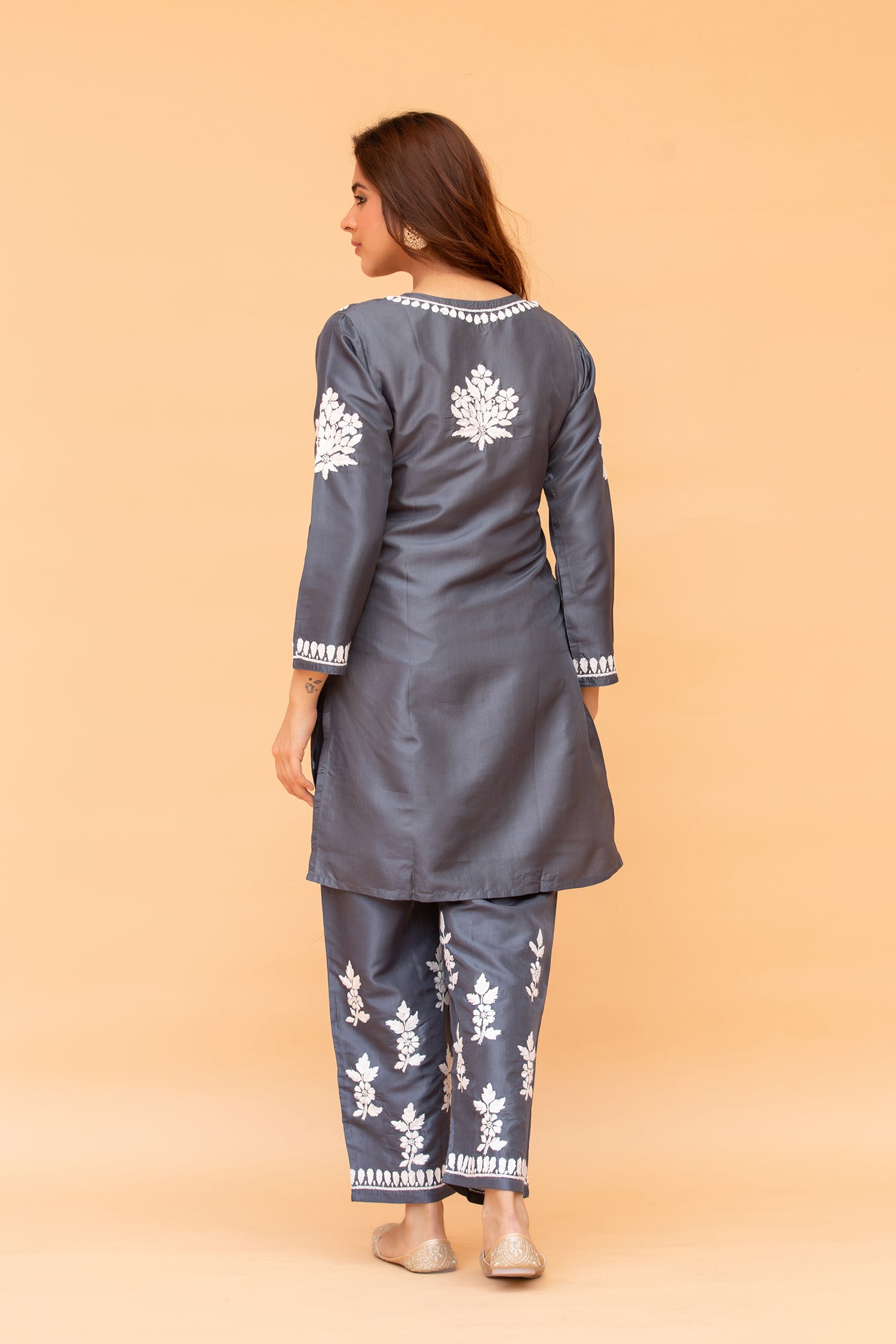 Saba Chikankari Kurta Set in Habutai Silk - Grey