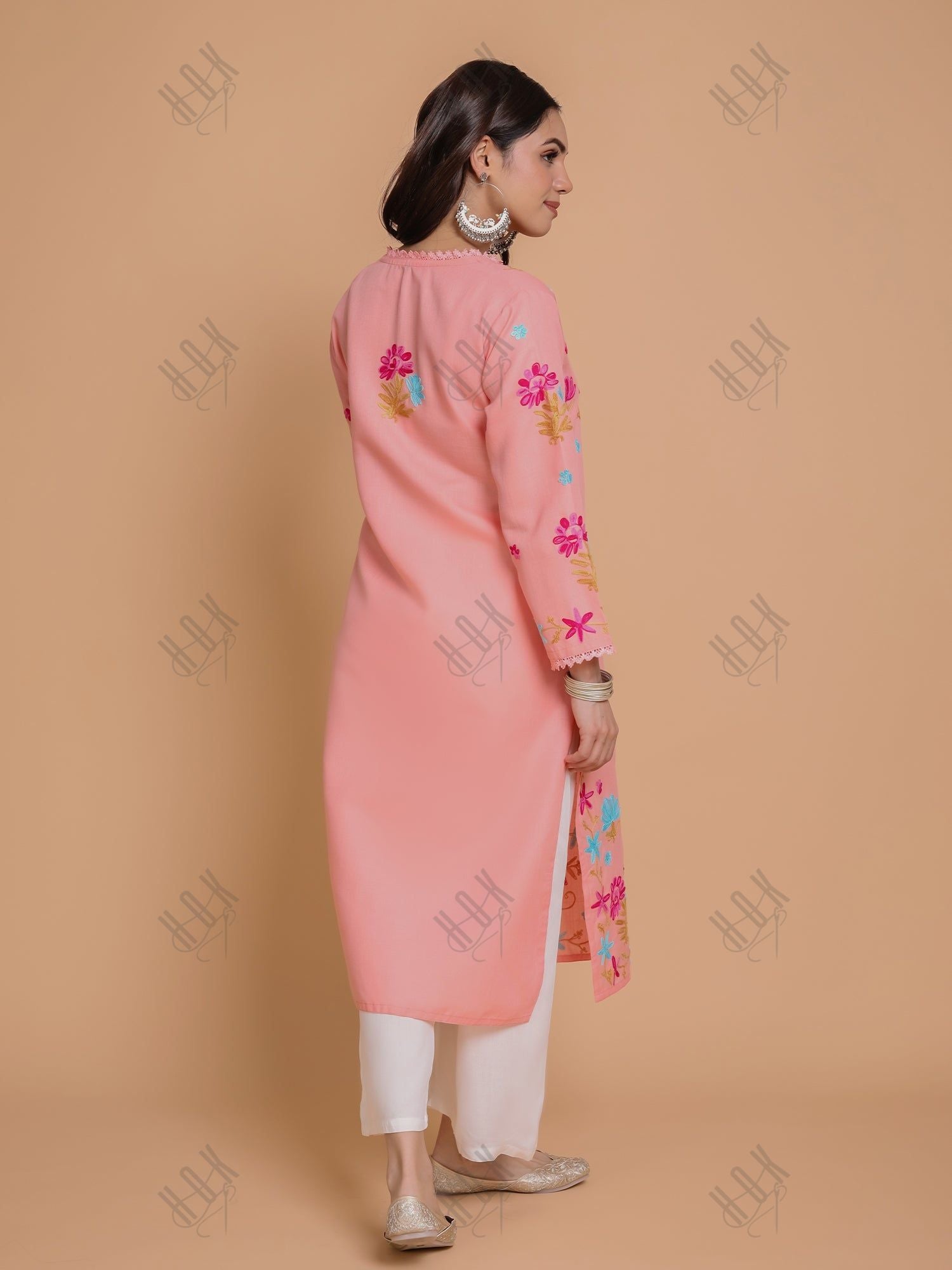 Falak Kashmiri Long Kurta - Peach